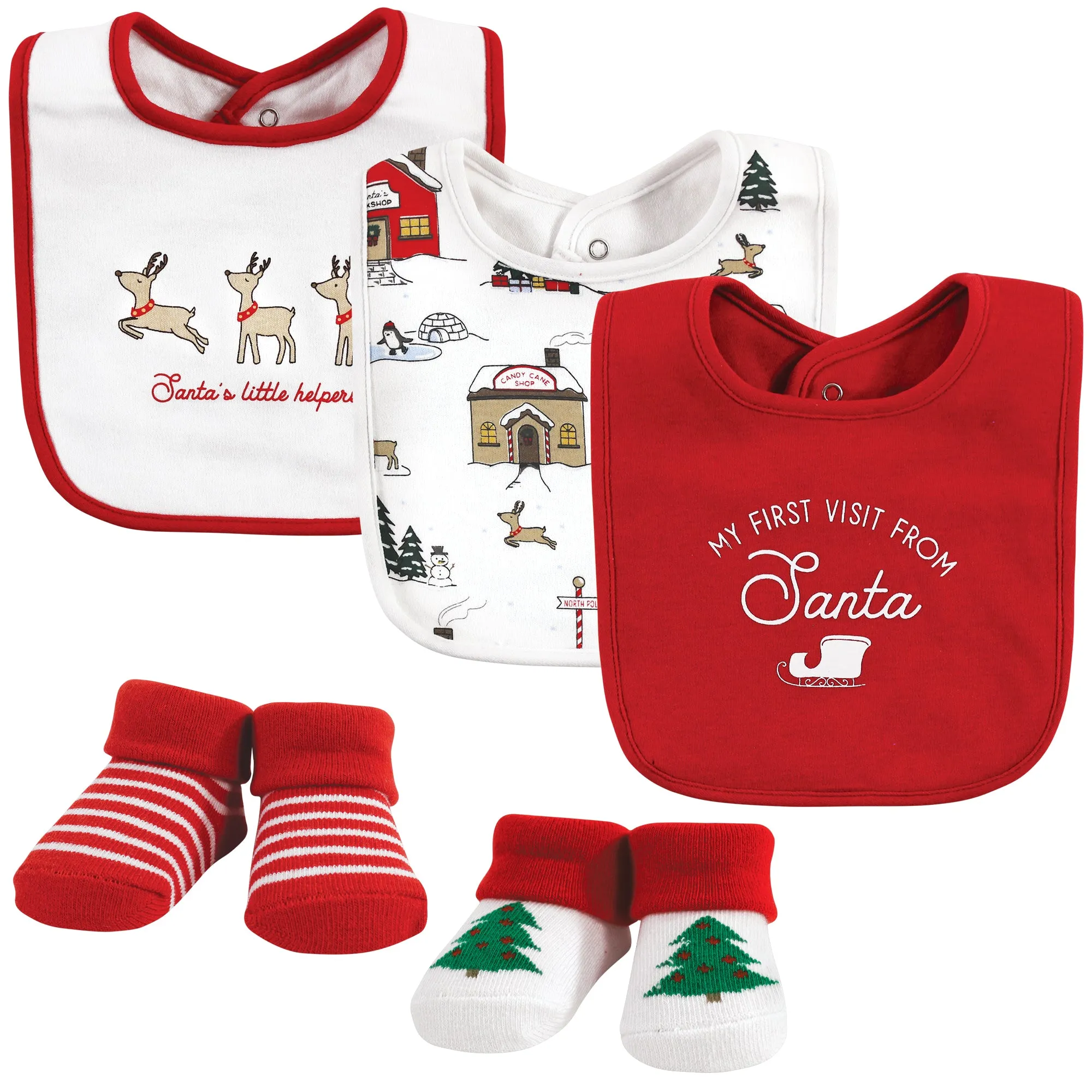 Hudson Baby Cotton Bib and Sock Set, North Pole