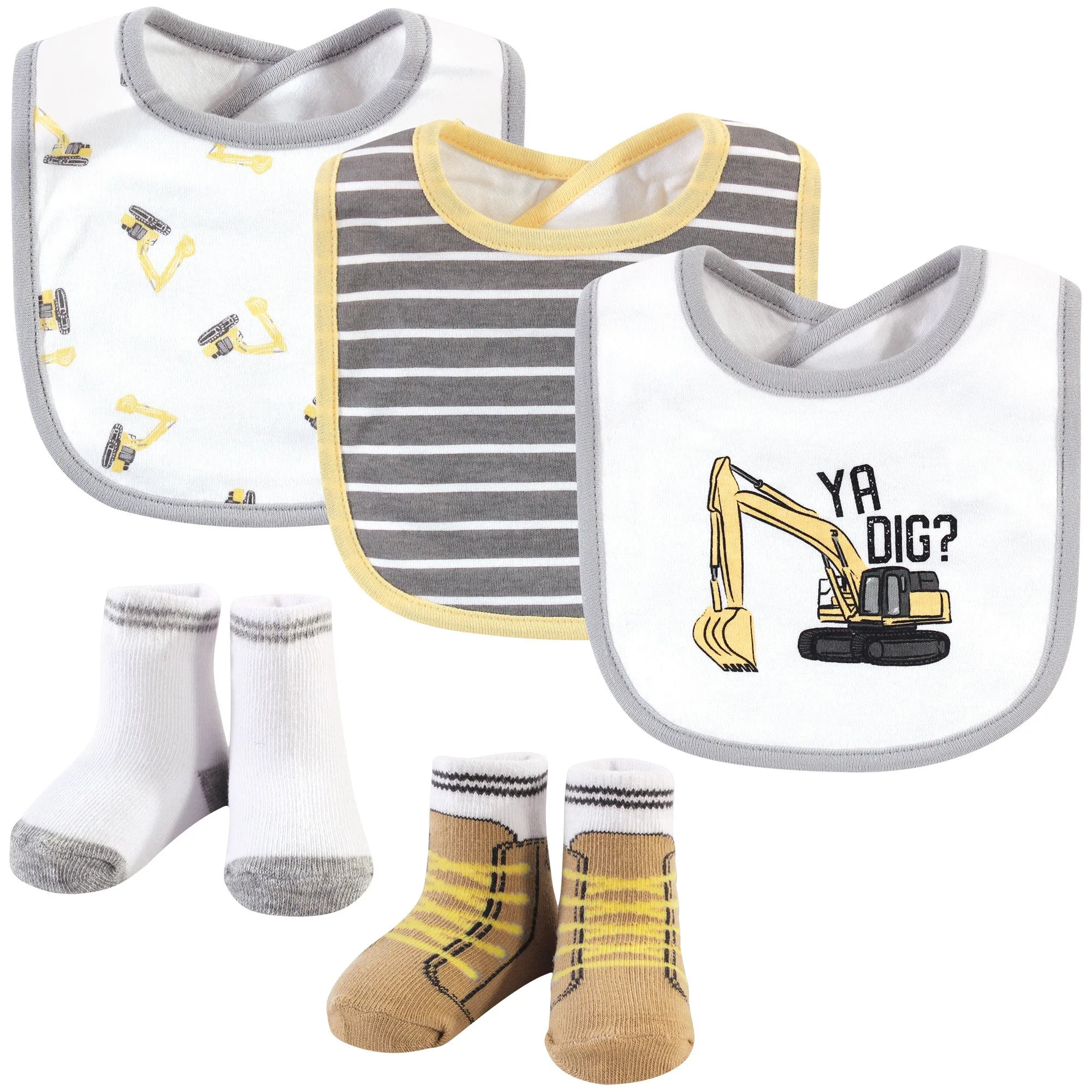 Hudson Baby Cotton Bib and Sock Set, Ya Dig