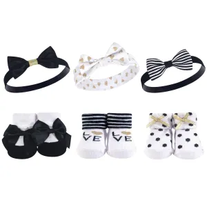 Hudson Baby Headband and Socks Giftset, Black Gold