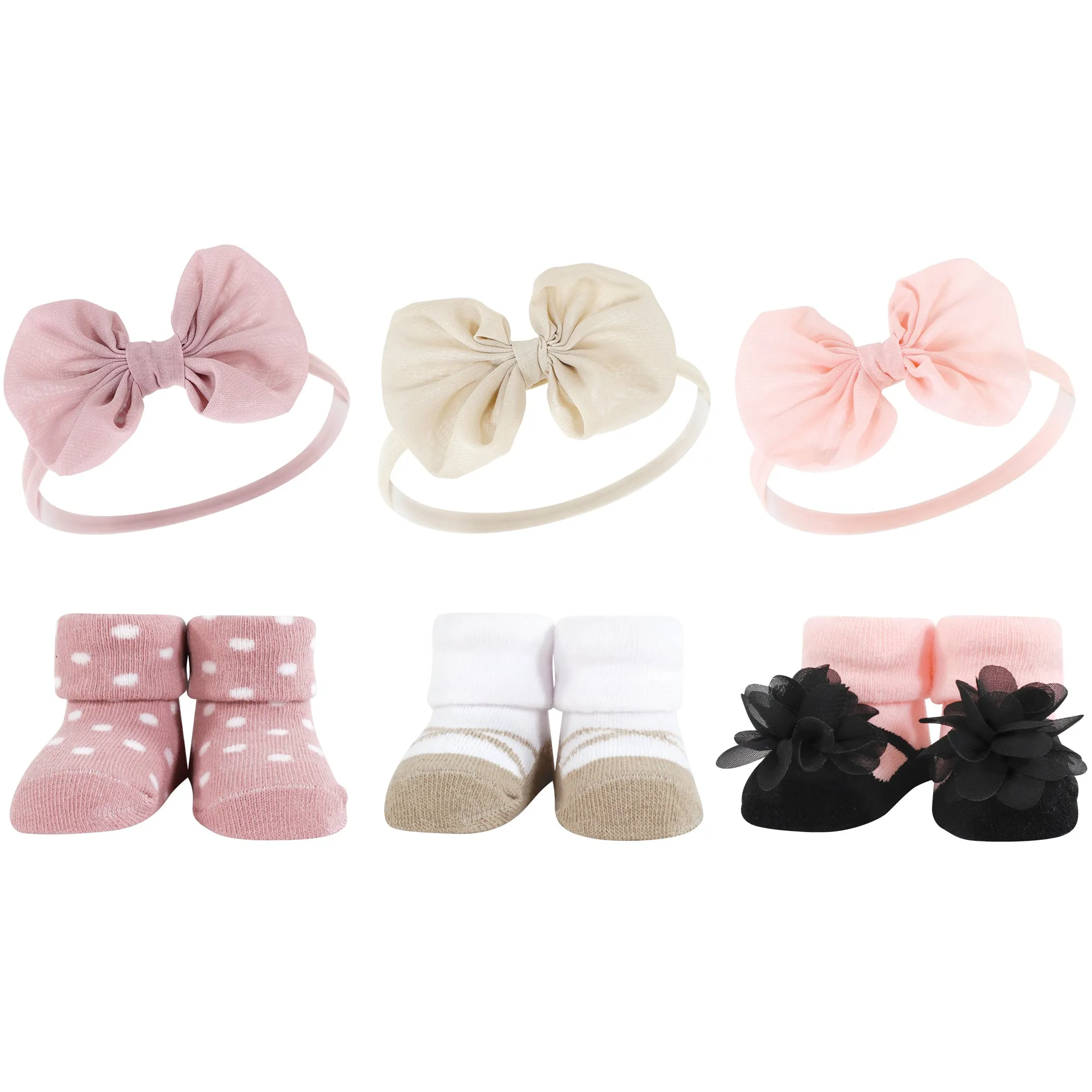 Hudson Baby Headband and Socks Giftset, Blush Taupe