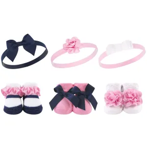 Hudson Baby Headband and Socks Giftset, Navy White