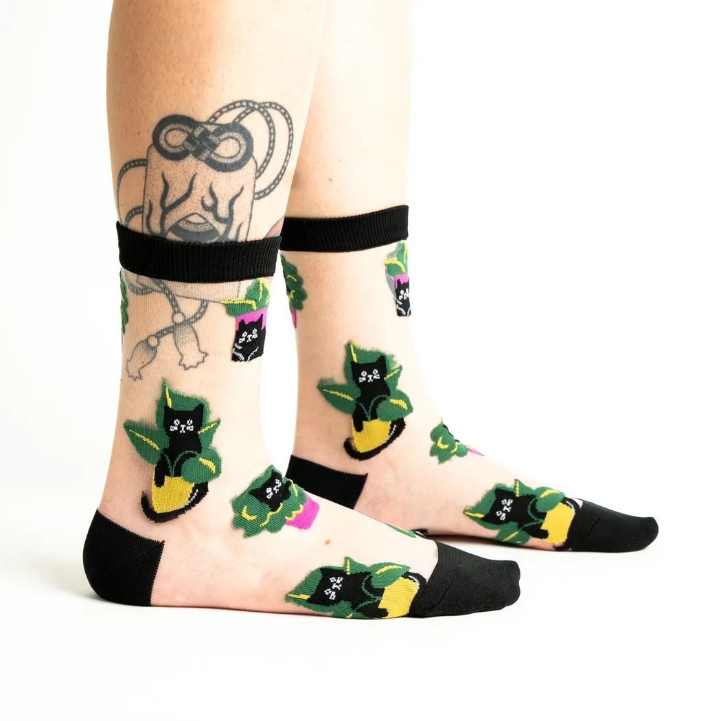 I Do What I want (Black Cats) Sheer Crew Socks S/M