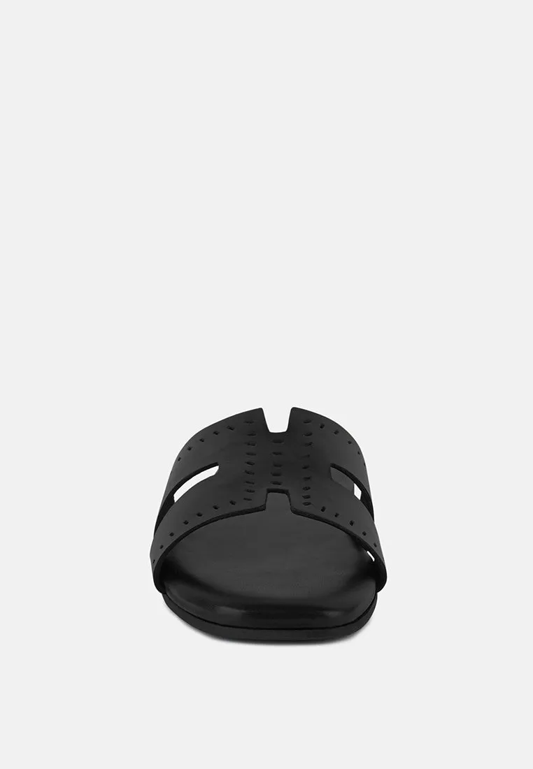 IVANKA Black Cut Out Slip On Sandals