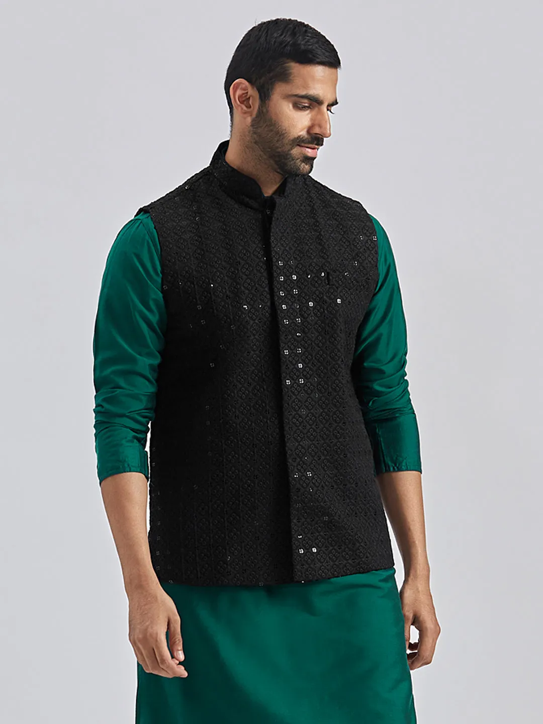 Jashvi Men's Black - Nehru Jacket