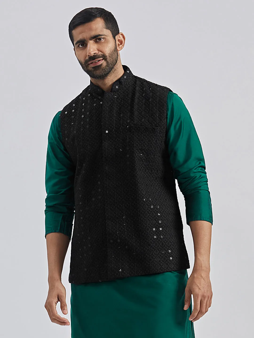 Jashvi Men's Black - Nehru Jacket