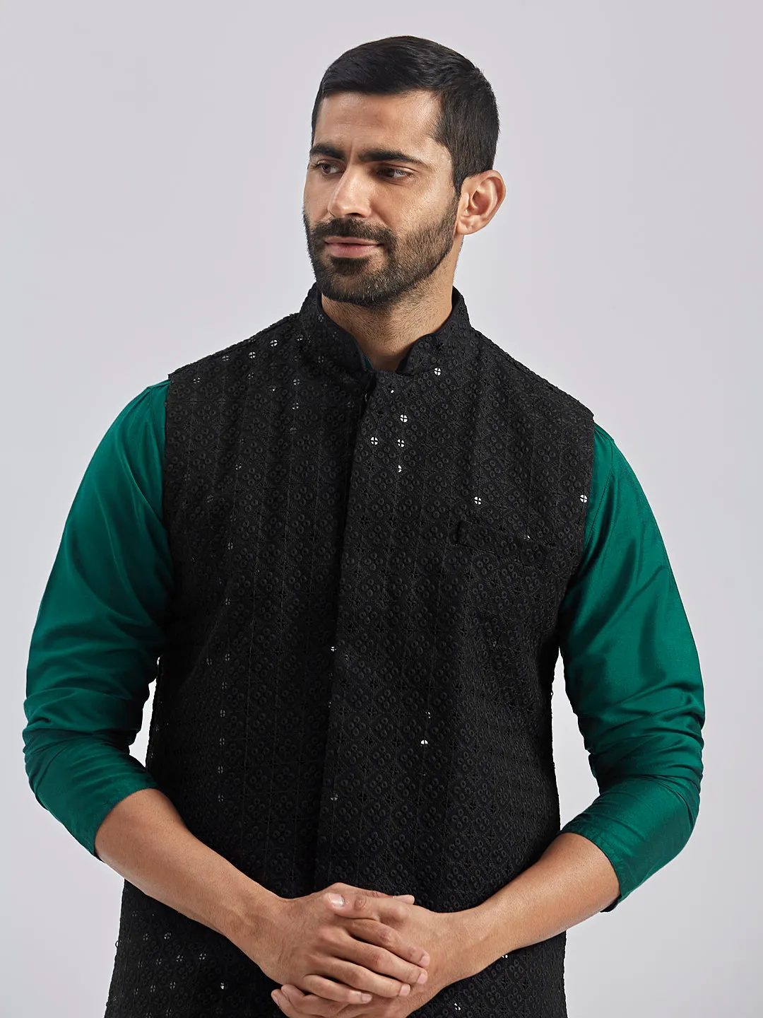 Jashvi Men's Black - Nehru Jacket