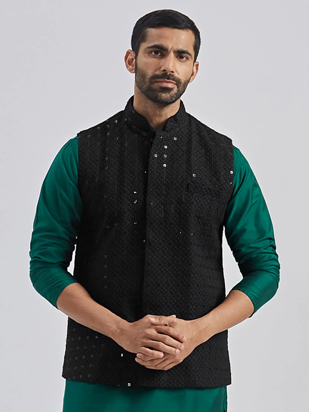 Jashvi Men's Black - Nehru Jacket