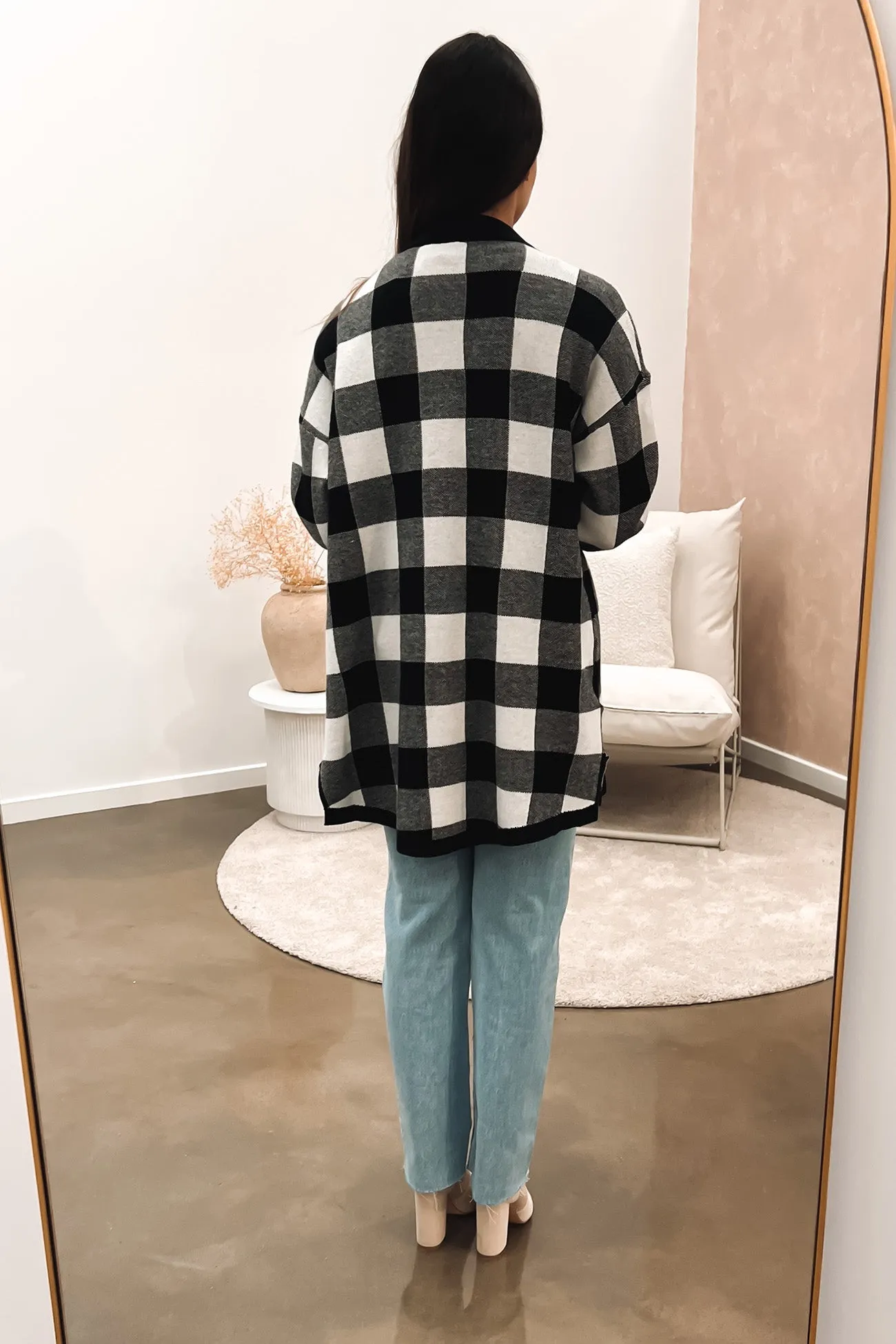 Kasey Knitted Shacket Black Check