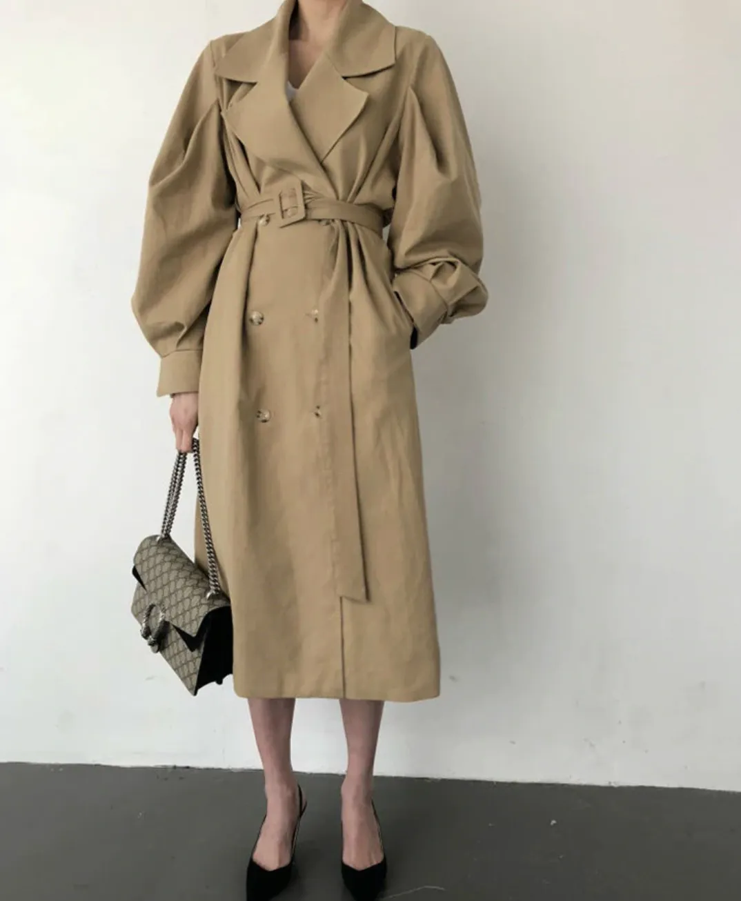 [Korean Style] Freja Voluminous Sleeve Long Trench Coat