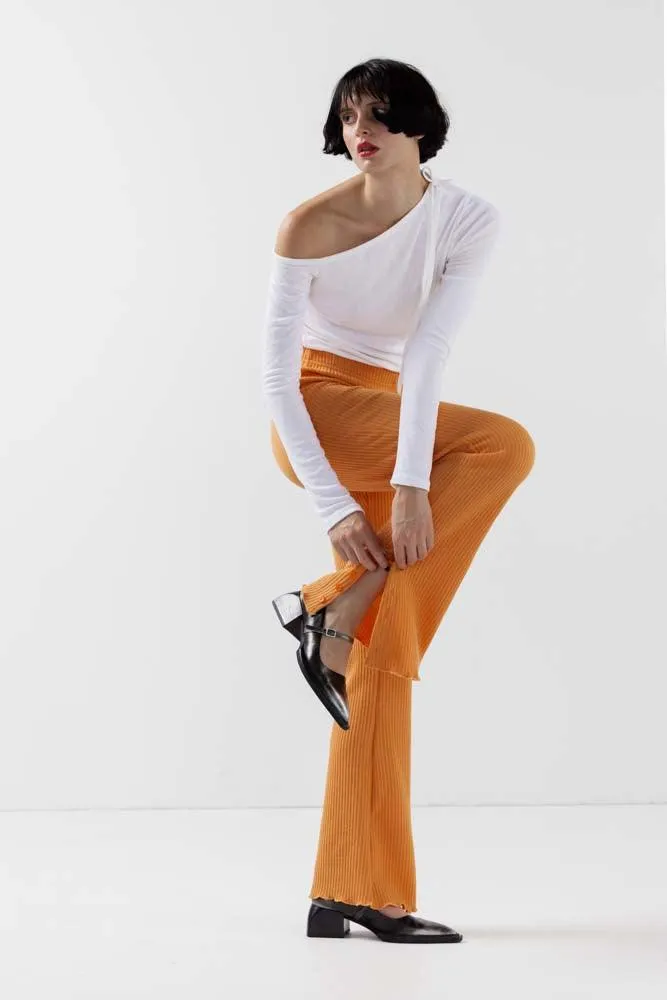 Kylie Button Boot Cut Pants in Orange