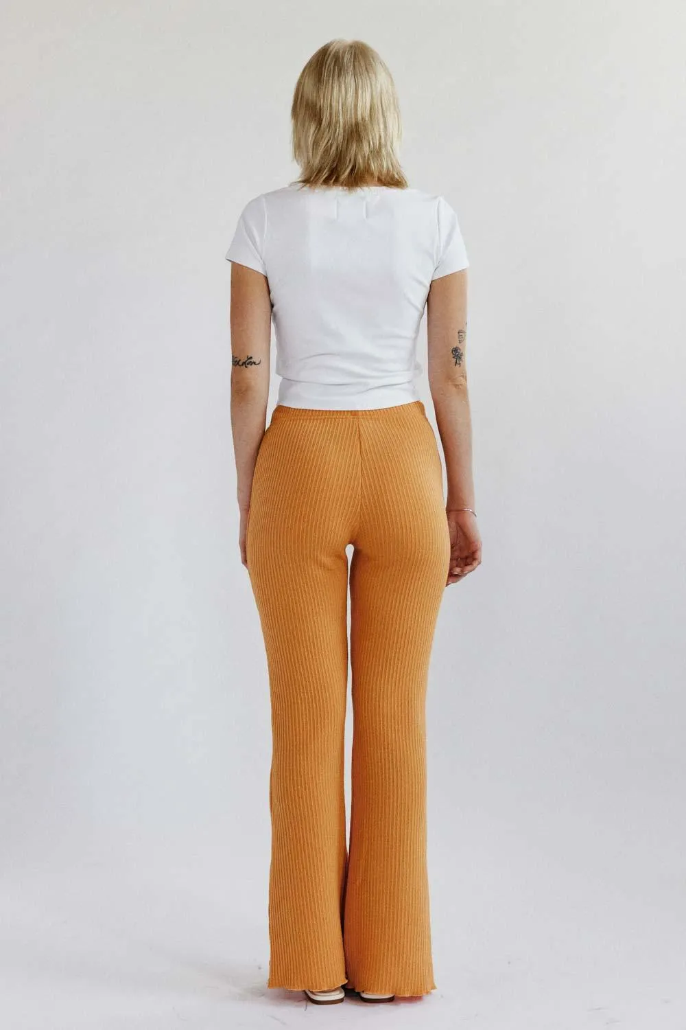 Kylie Button Boot Cut Pants in Orange