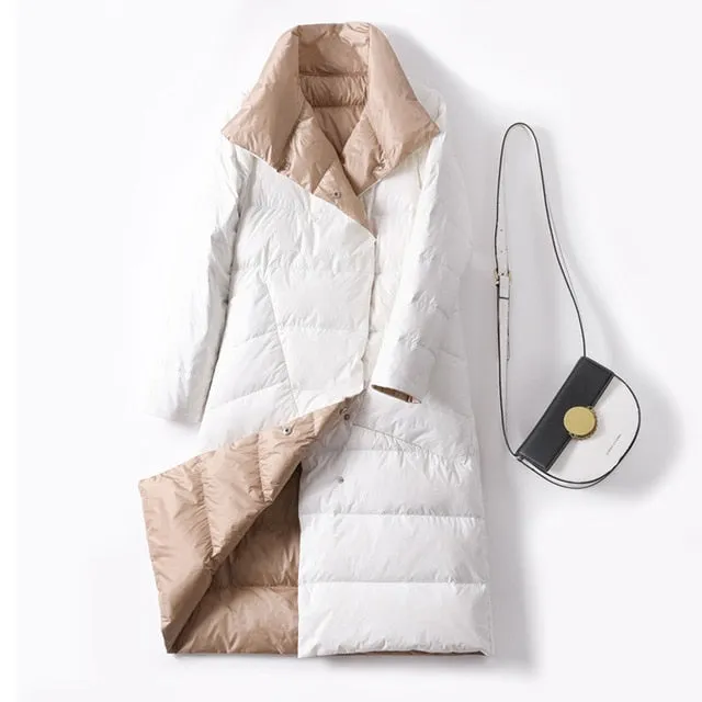 Ladies Down Jacket | Long Puffer Coat | Double Sided Parka