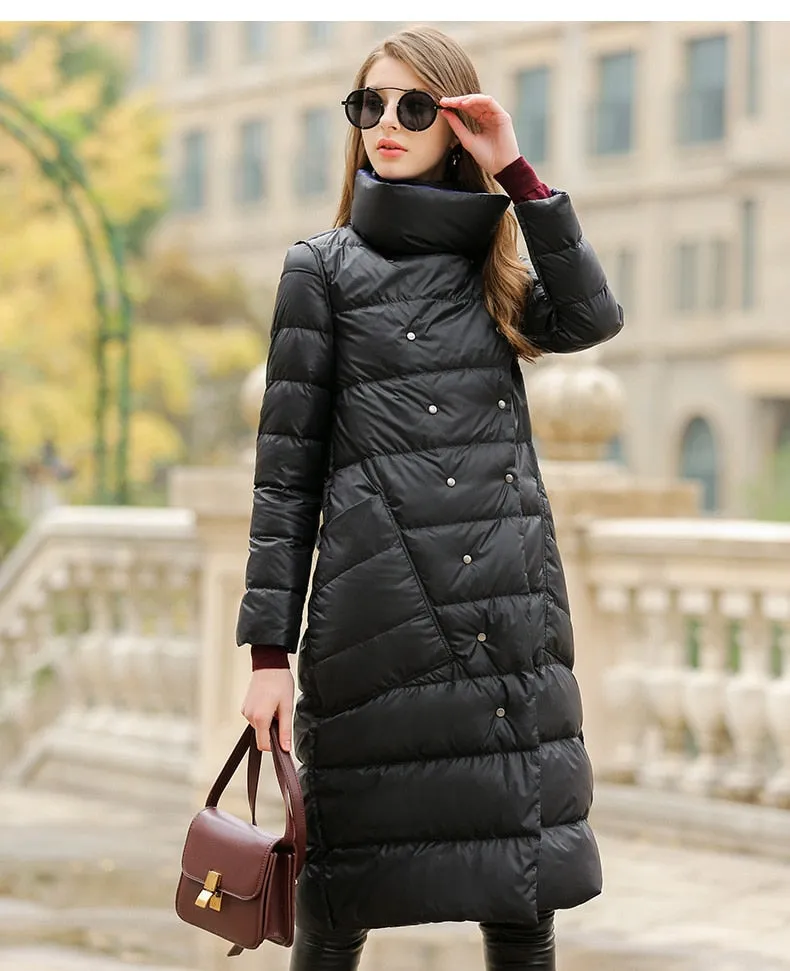 Ladies Down Jacket | Long Puffer Coat | Double Sided Parka