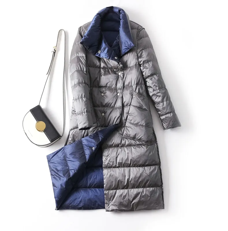 Ladies Down Jacket | Long Puffer Coat | Double Sided Parka