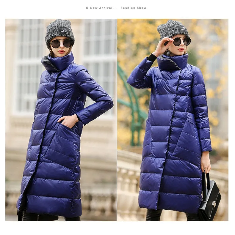 Ladies Down Jacket | Long Puffer Coat | Double Sided Parka