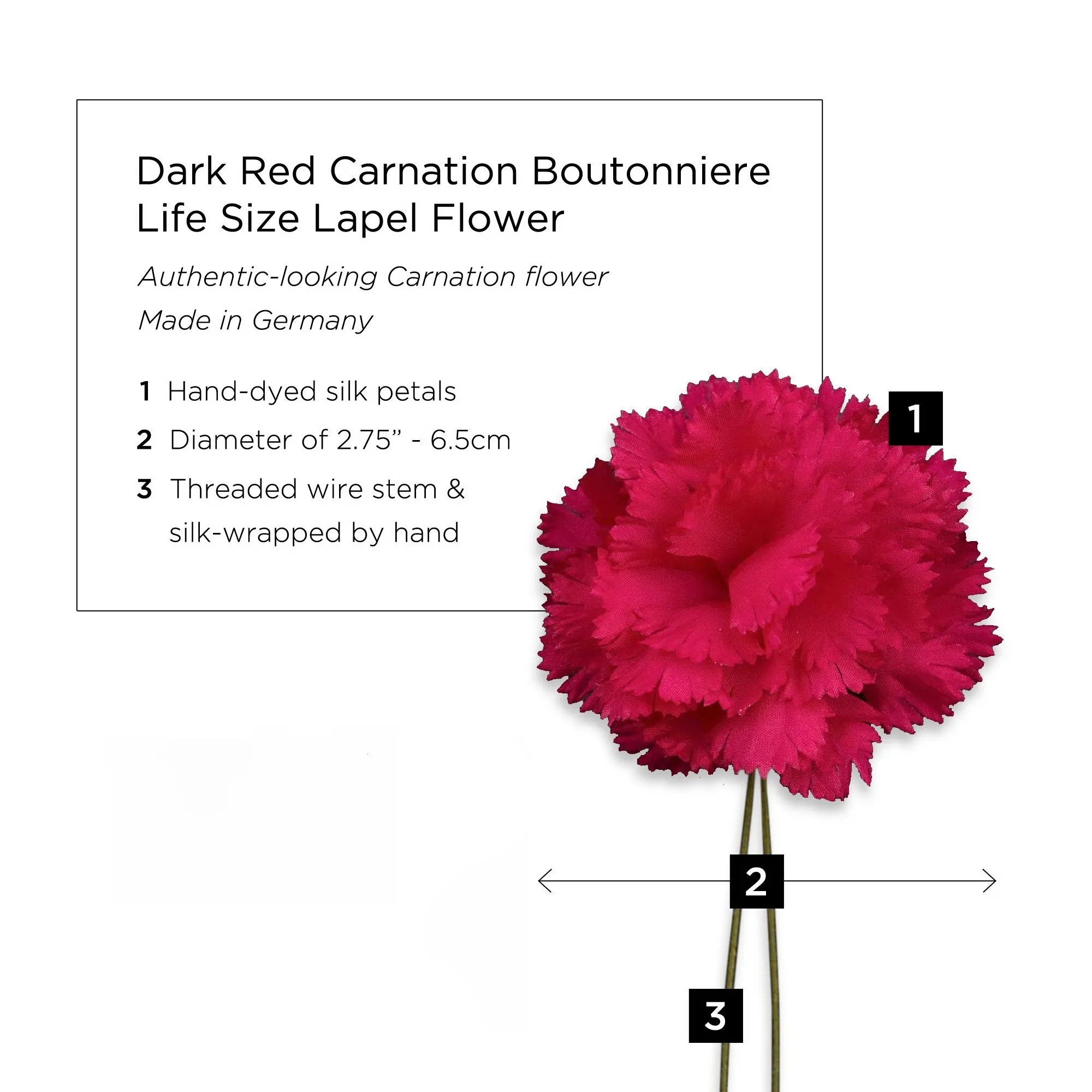 Life-Sized Dark Red Carnation Boutonnière Flower