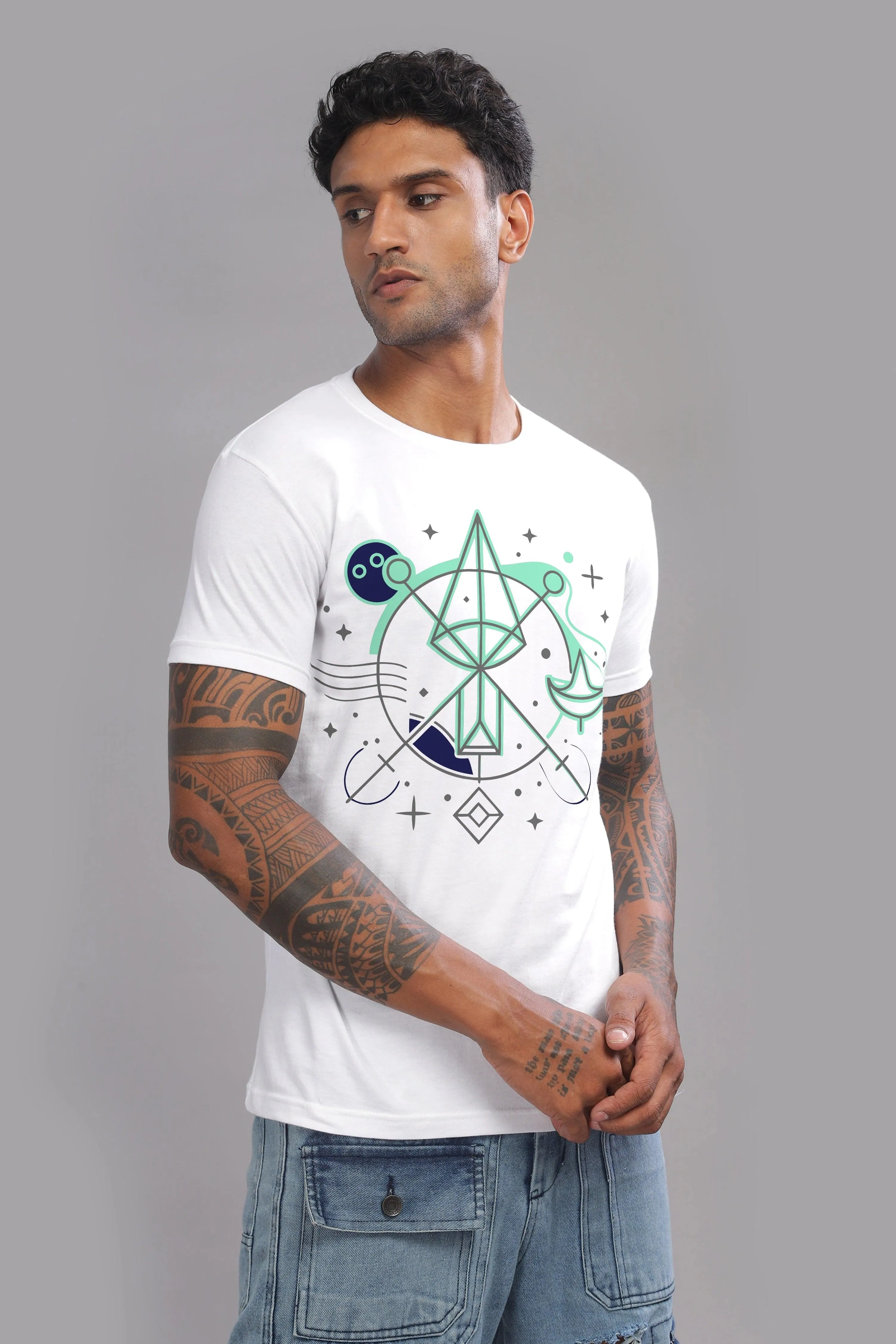 Lively Libra White Half Sleeve Printed Round Neck T-Shirt