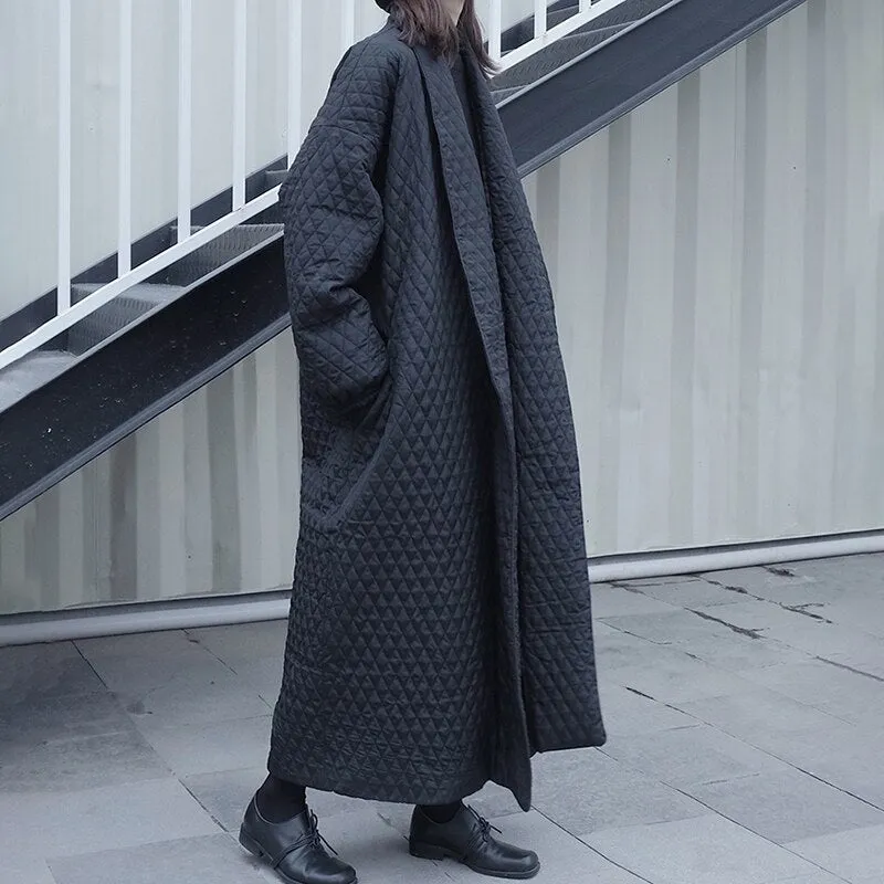 Long and Loose Argyle Quilting Mid Parkas For Women