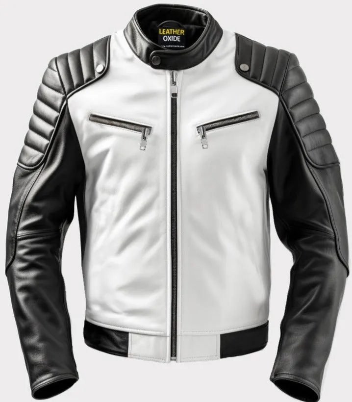 Men Harlay Sportage Black & White Faux Leather Jacket