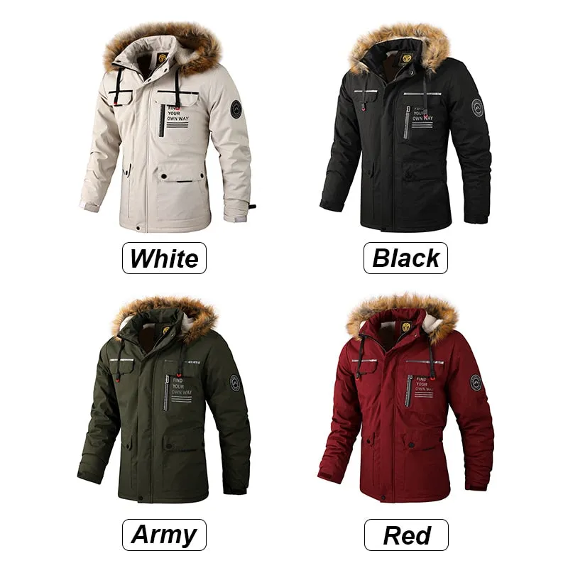 Men winter jacket Thick Windbreaker Coat Parkas Fur Collar Detachable Hooded Waterproof outdoor jacket