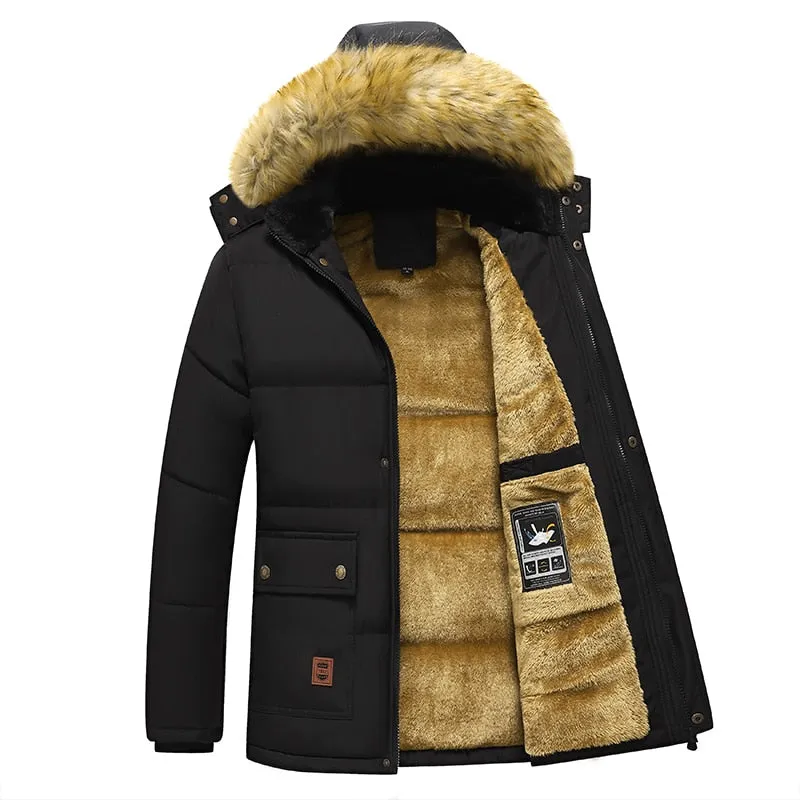 Men Winter Windproof Fleece Warm Thick Jacket Parkas Hooded Coat Parka