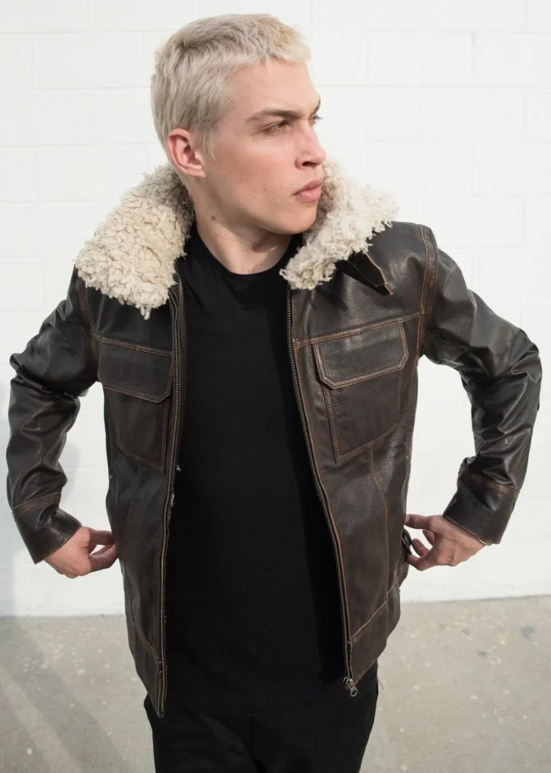 Men's Aviator Hoth Shearling Bomber Brown Han Solo Jacket