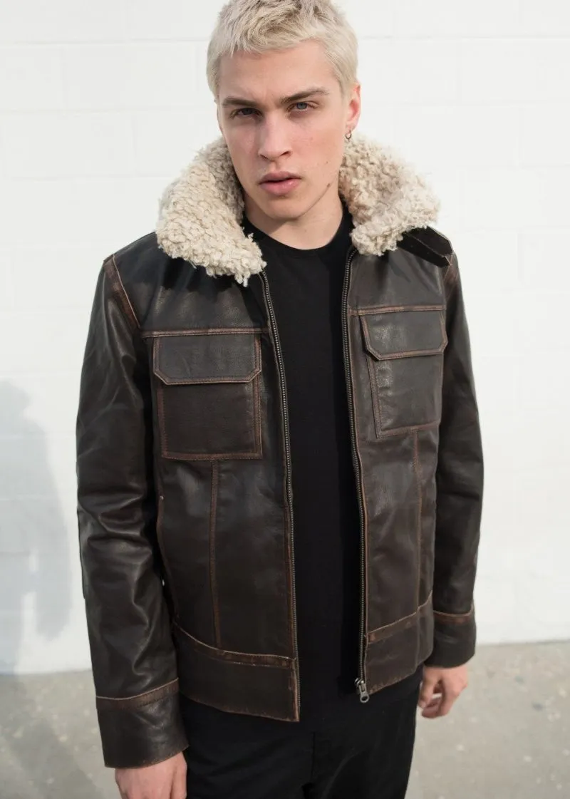 Men's Aviator Hoth Shearling Bomber Brown Han Solo Jacket