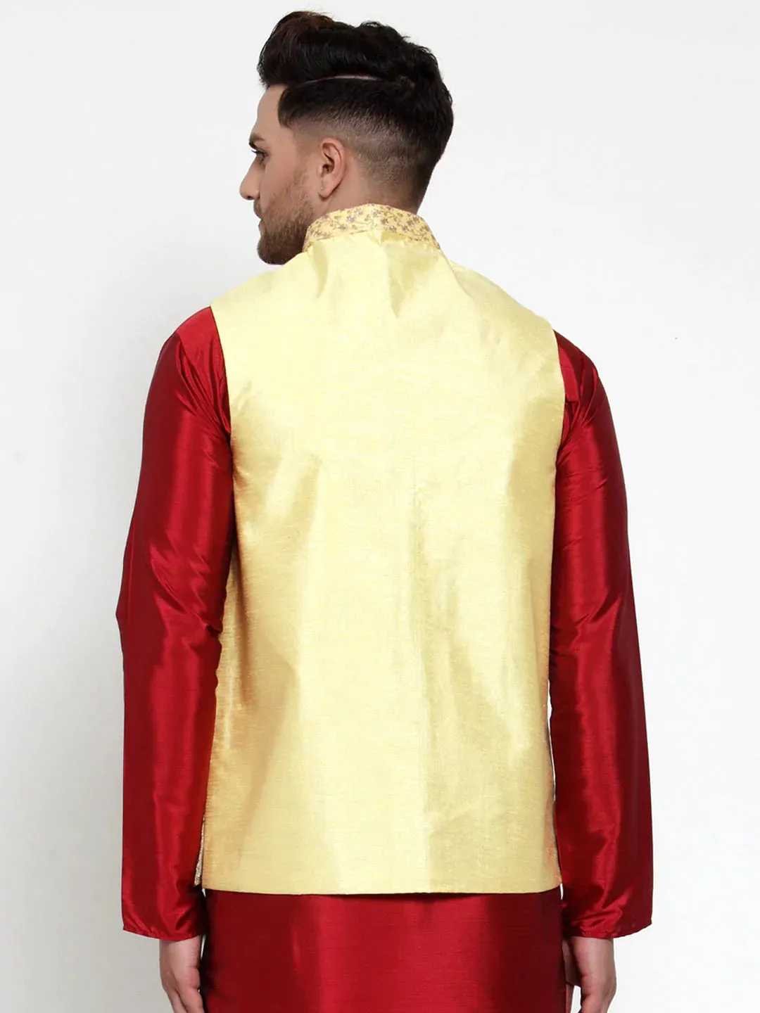 Men'S Yellow Embroidered Nehru Jacket