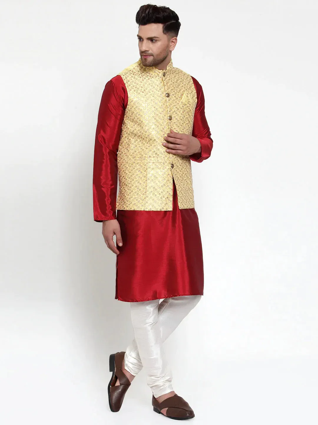 Men'S Yellow Embroidered Nehru Jacket