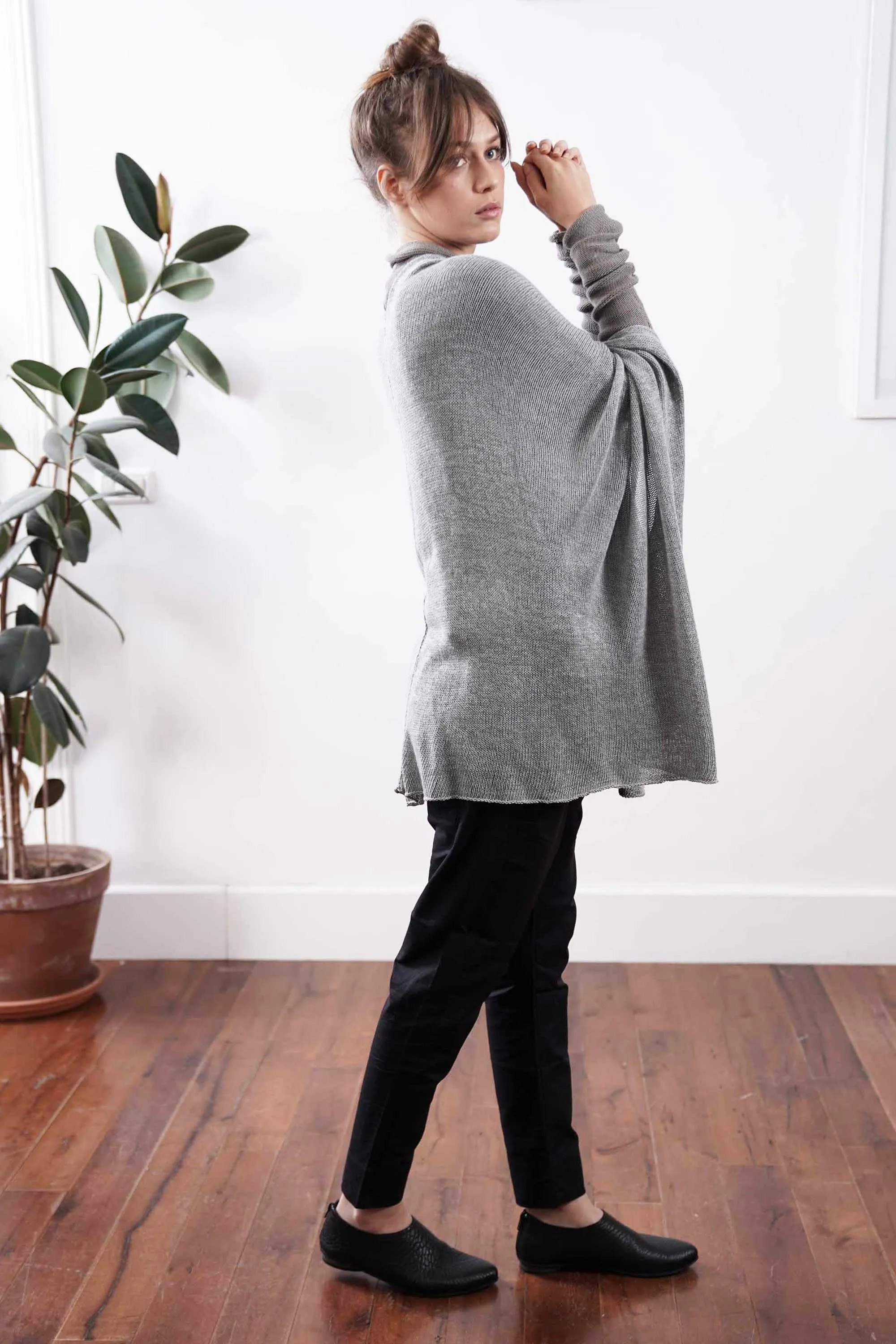 Metalo Open Poncho Cape - Silver Grey, made from  Bamboo, Cotton & Soy