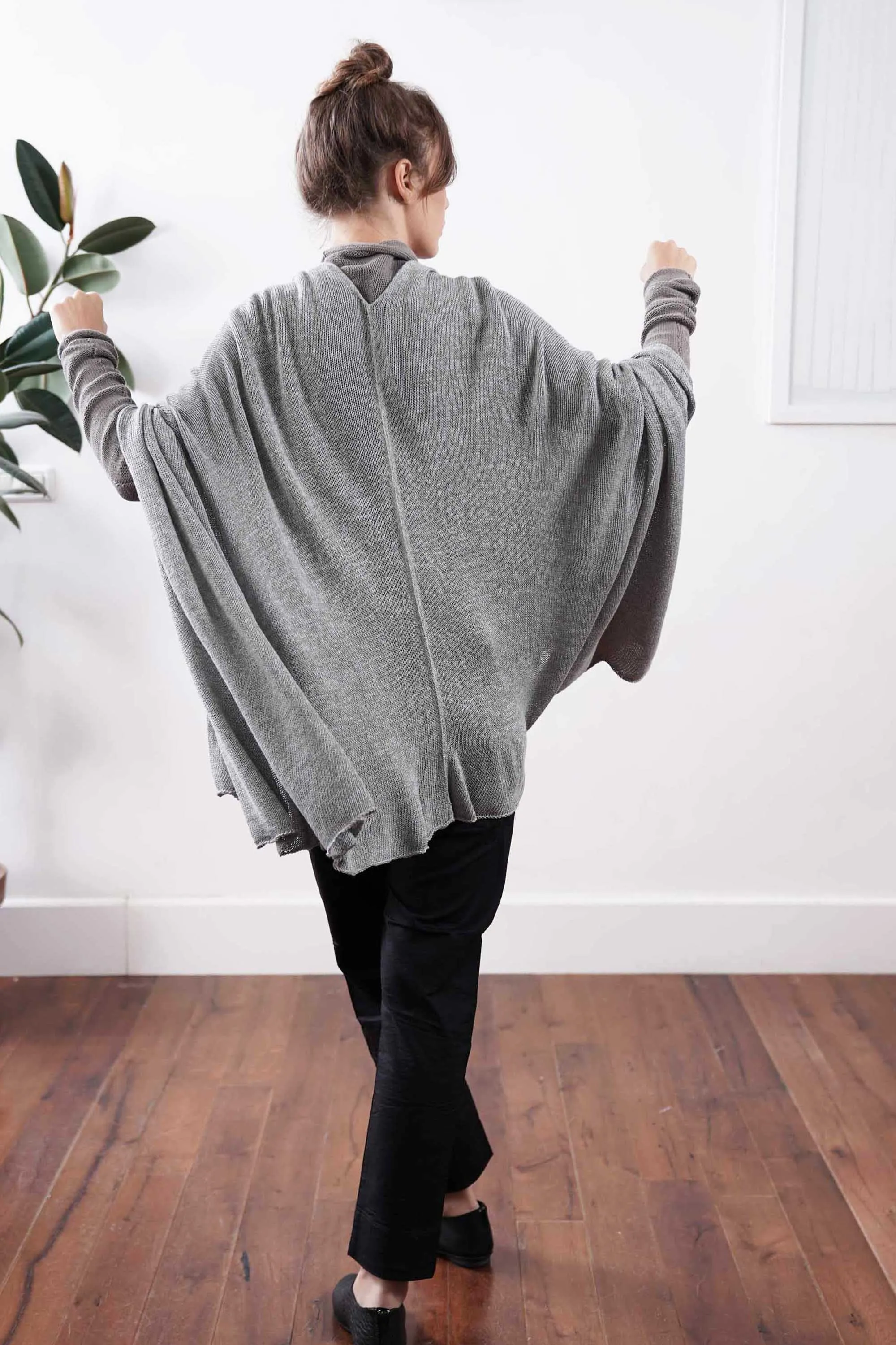 Metalo Open Poncho Cape - Silver Grey, made from  Bamboo, Cotton & Soy