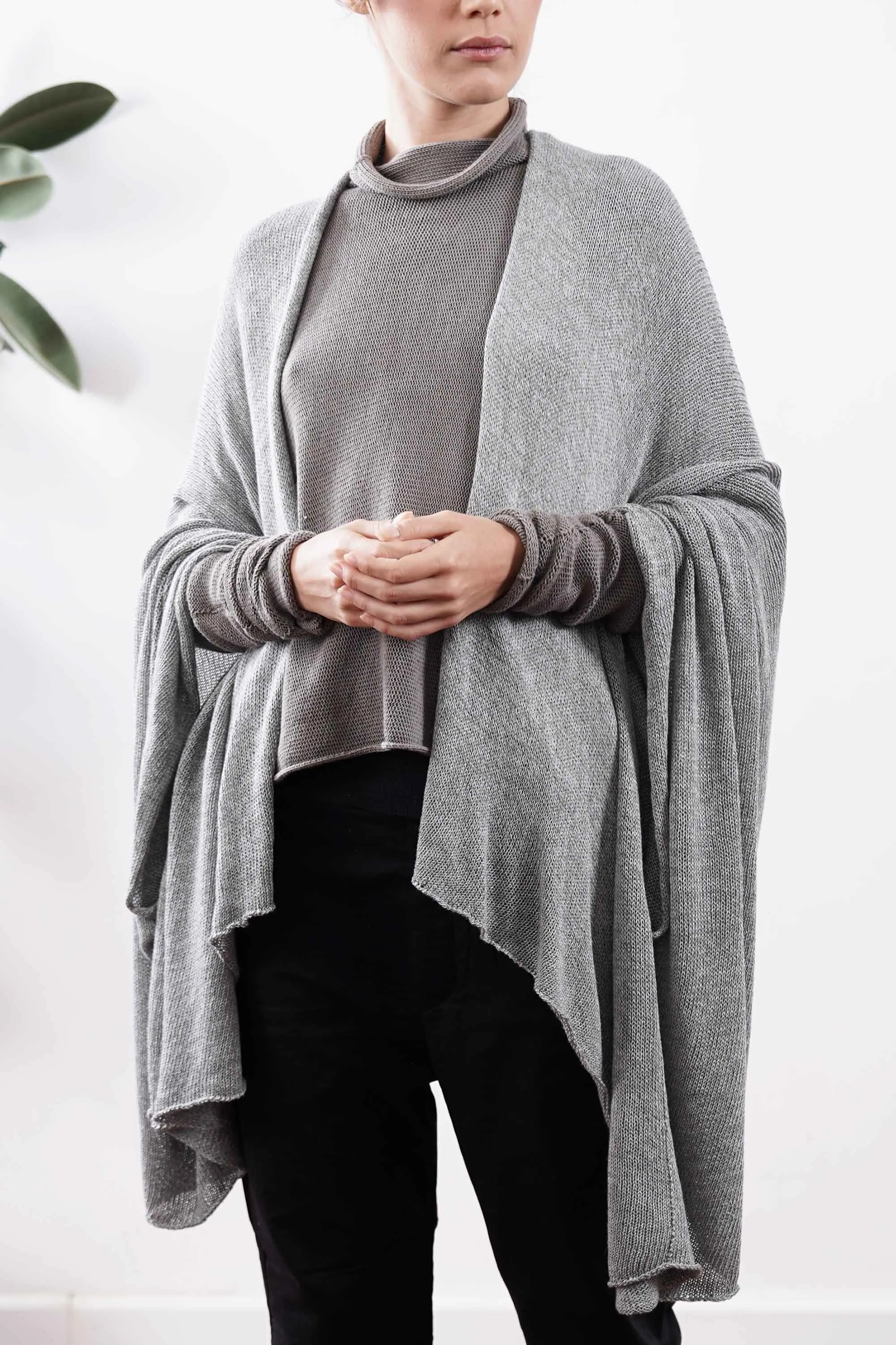 Metalo Open Poncho Cape - Silver Grey, made from  Bamboo, Cotton & Soy