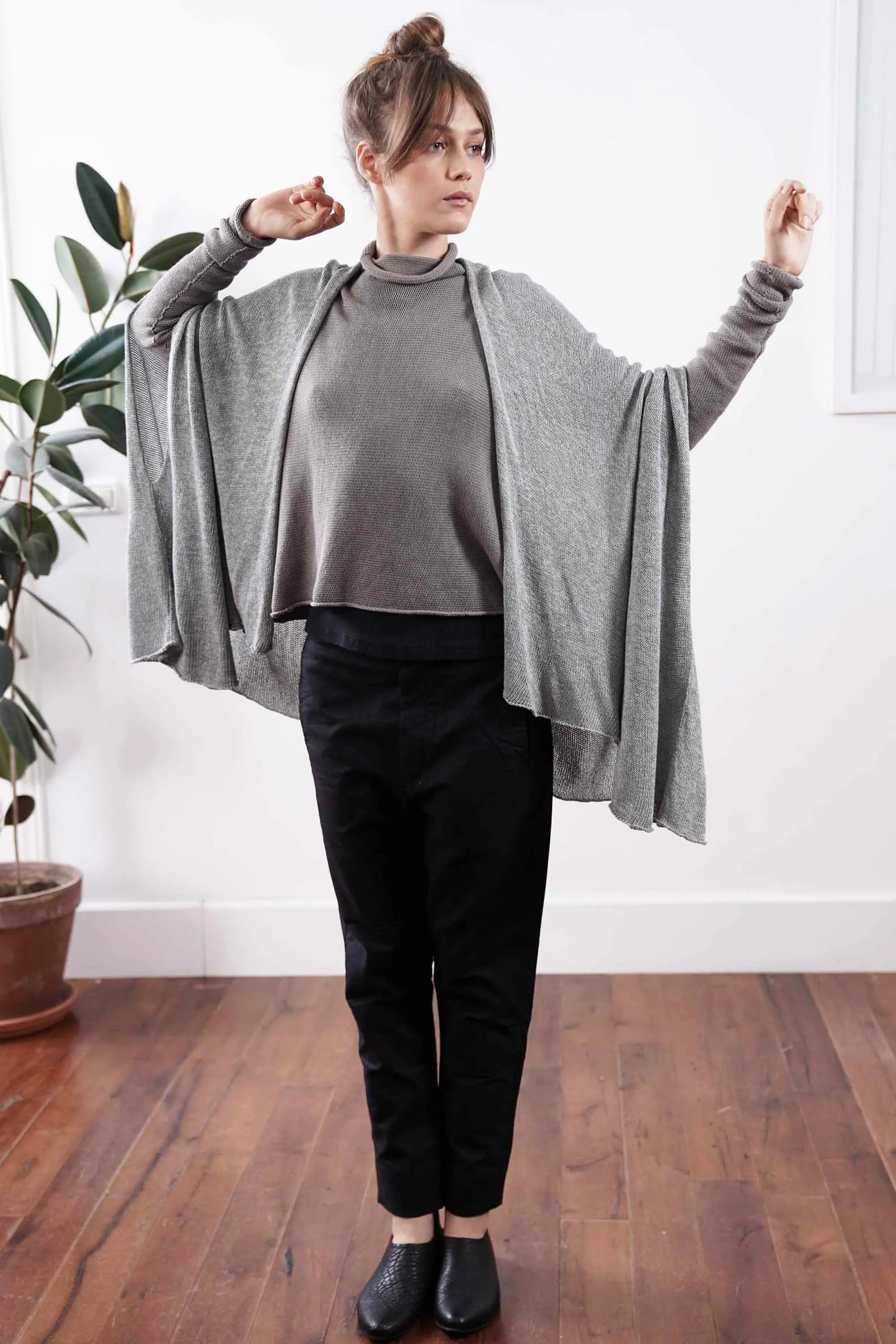 Metalo Open Poncho Cape - Silver Grey, made from  Bamboo, Cotton & Soy