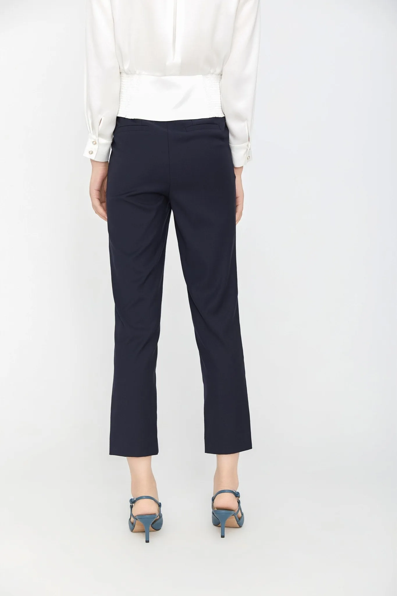 Navy Blue Straight Leg Slim-Fit Suit Pants