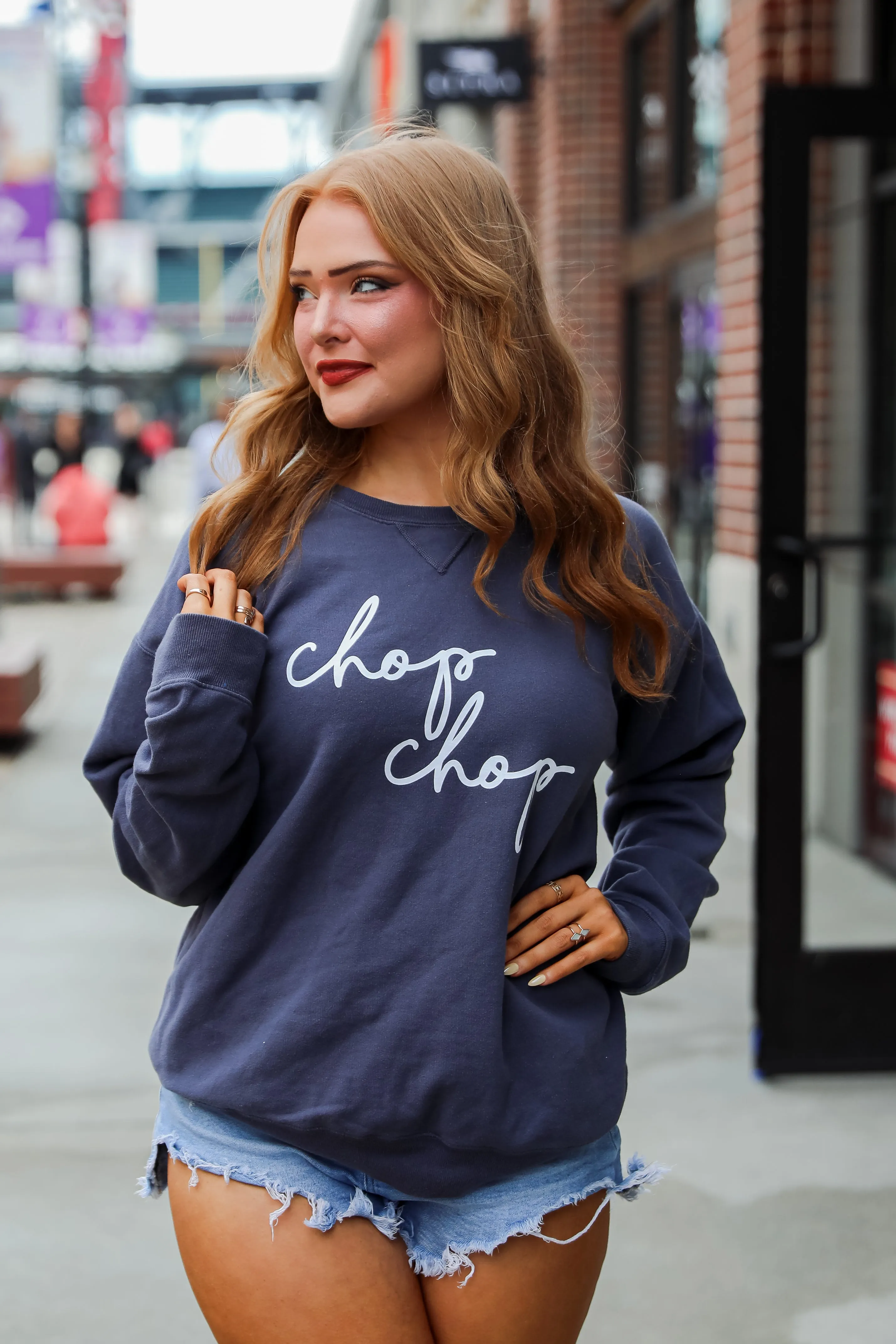 Navy Chop Chop Script Sweatshirt