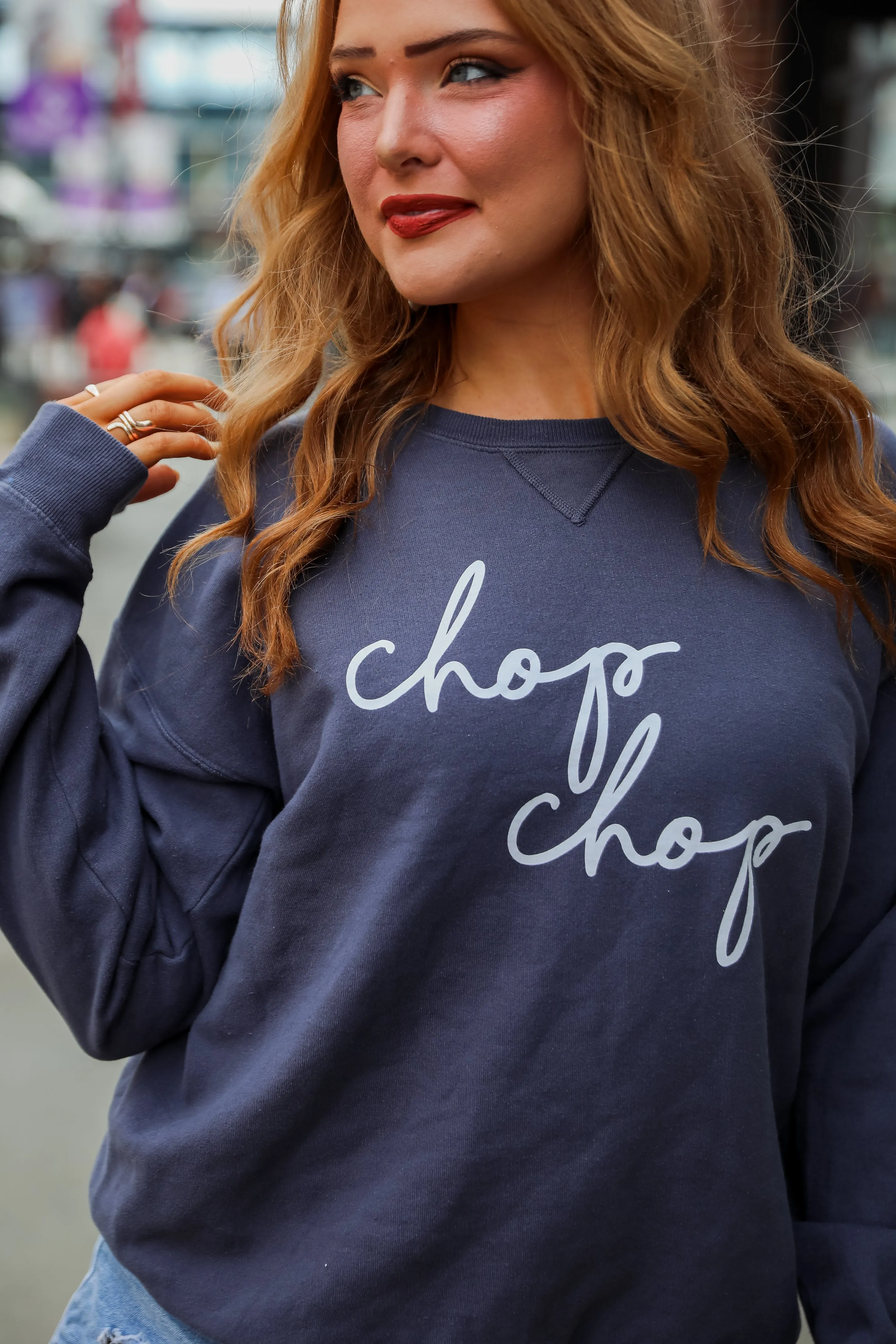 Navy Chop Chop Script Sweatshirt