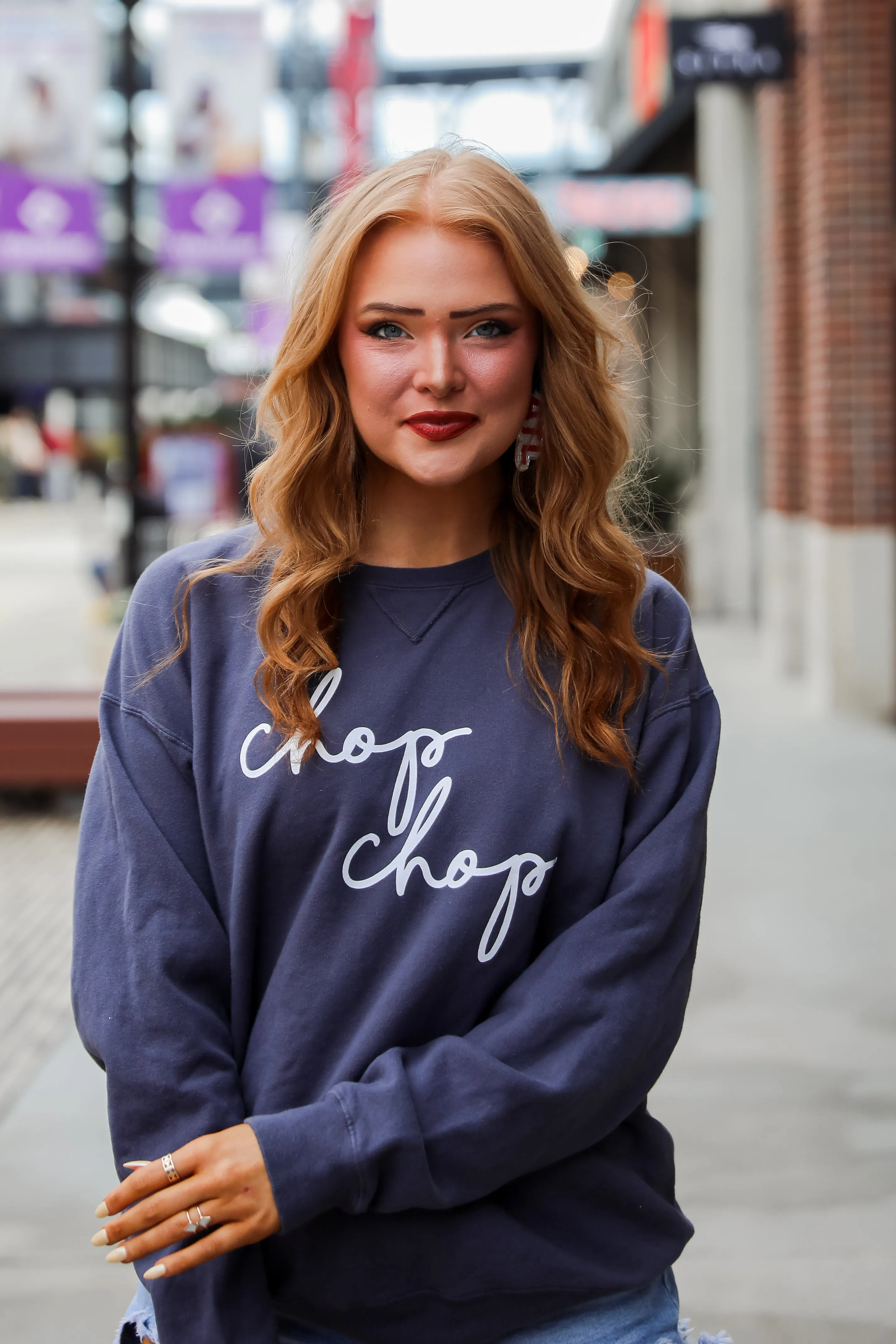 Navy Chop Chop Script Sweatshirt