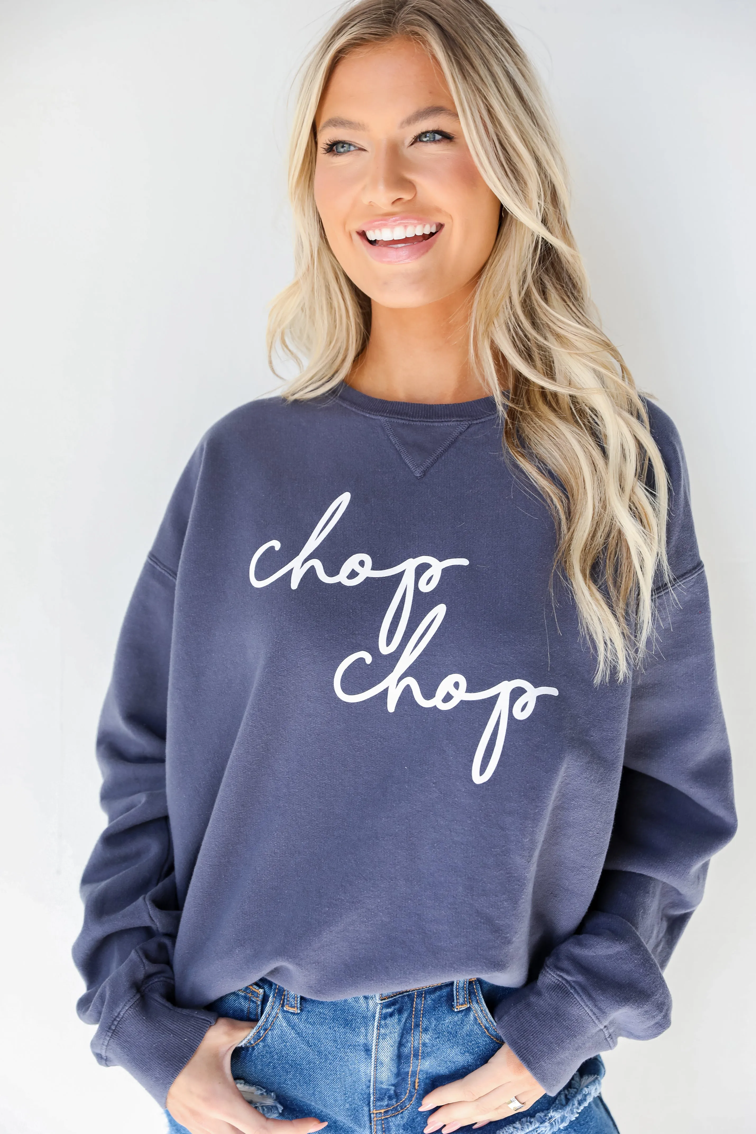 Navy Chop Chop Script Sweatshirt