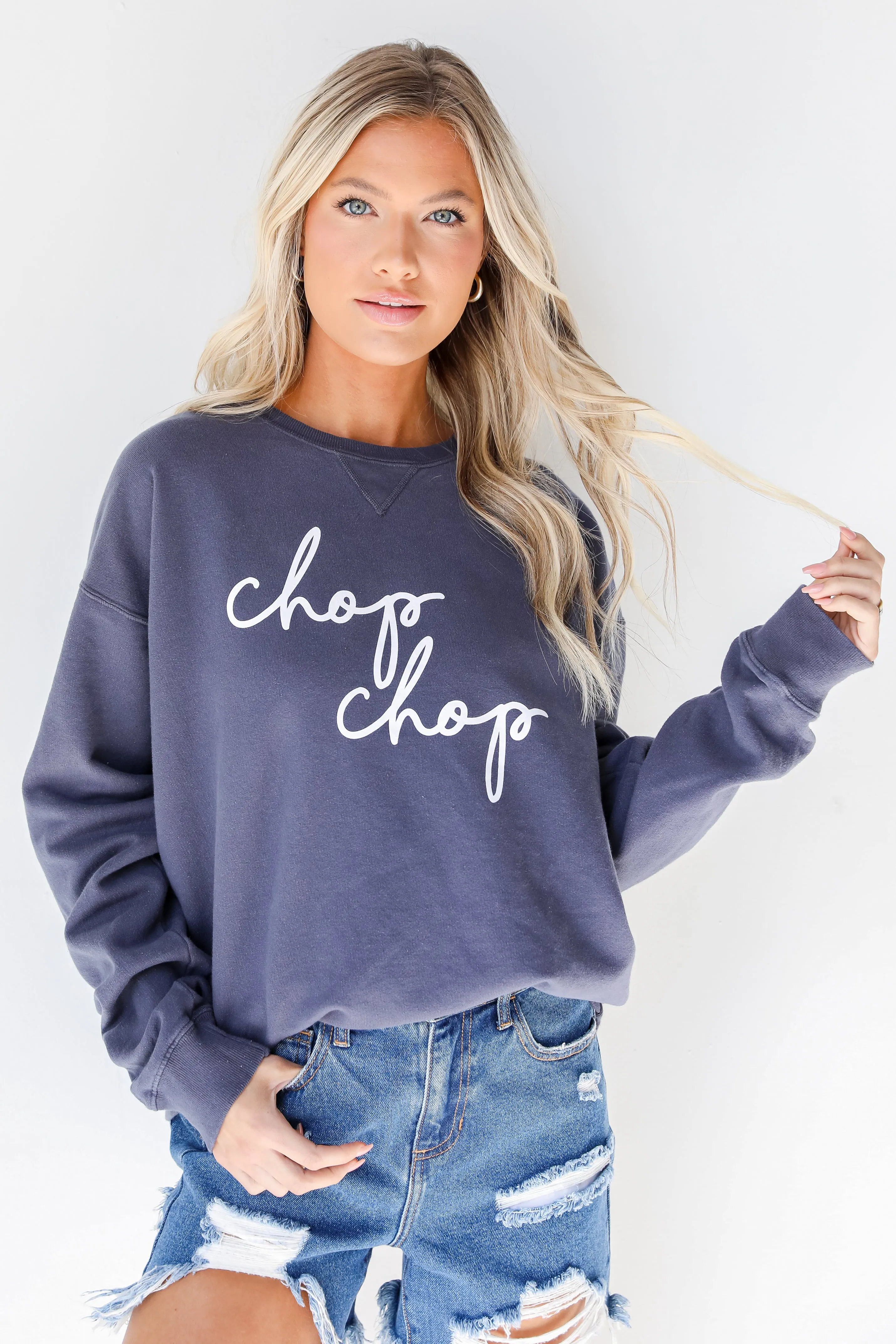 Navy Chop Chop Script Sweatshirt