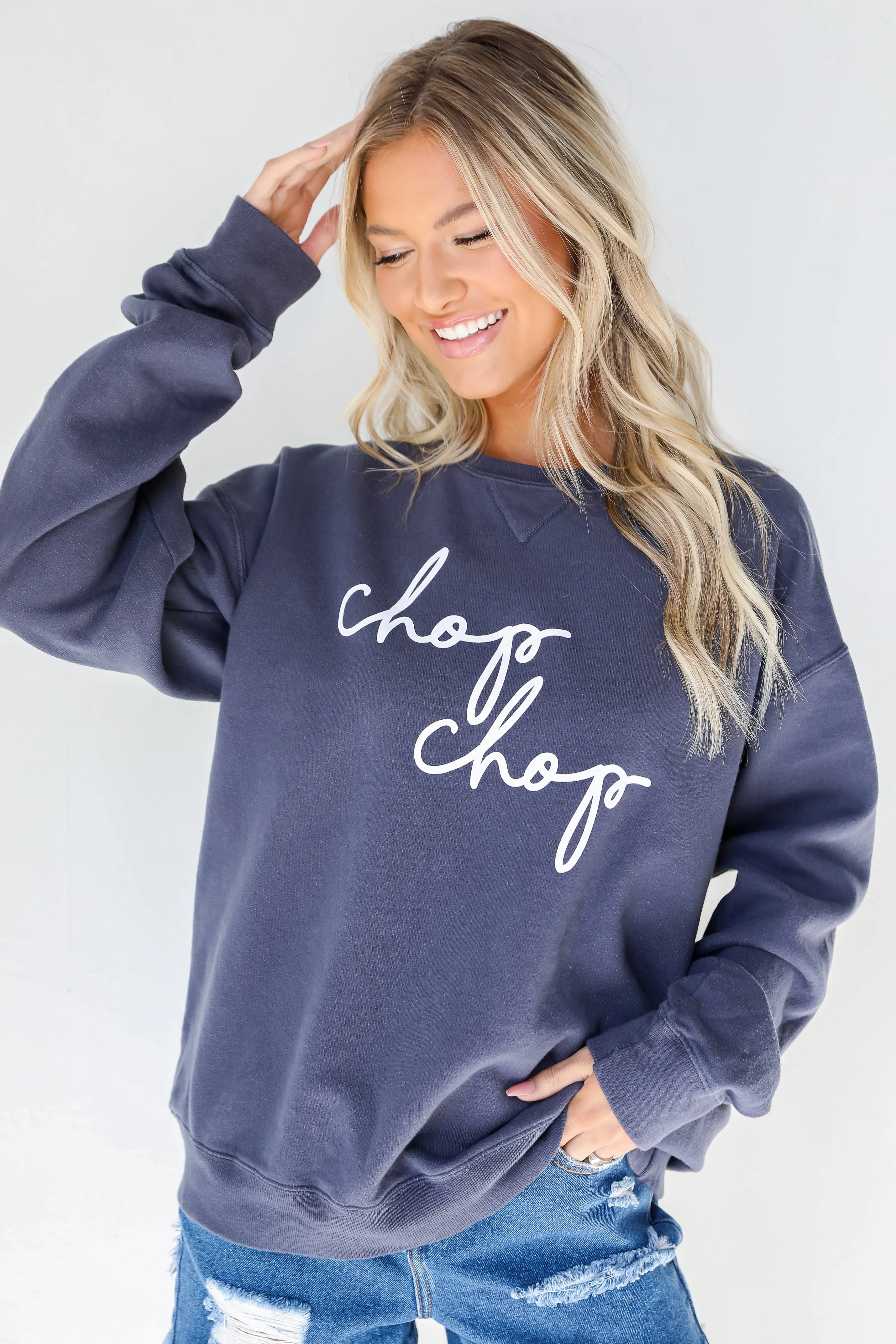 Navy Chop Chop Script Sweatshirt