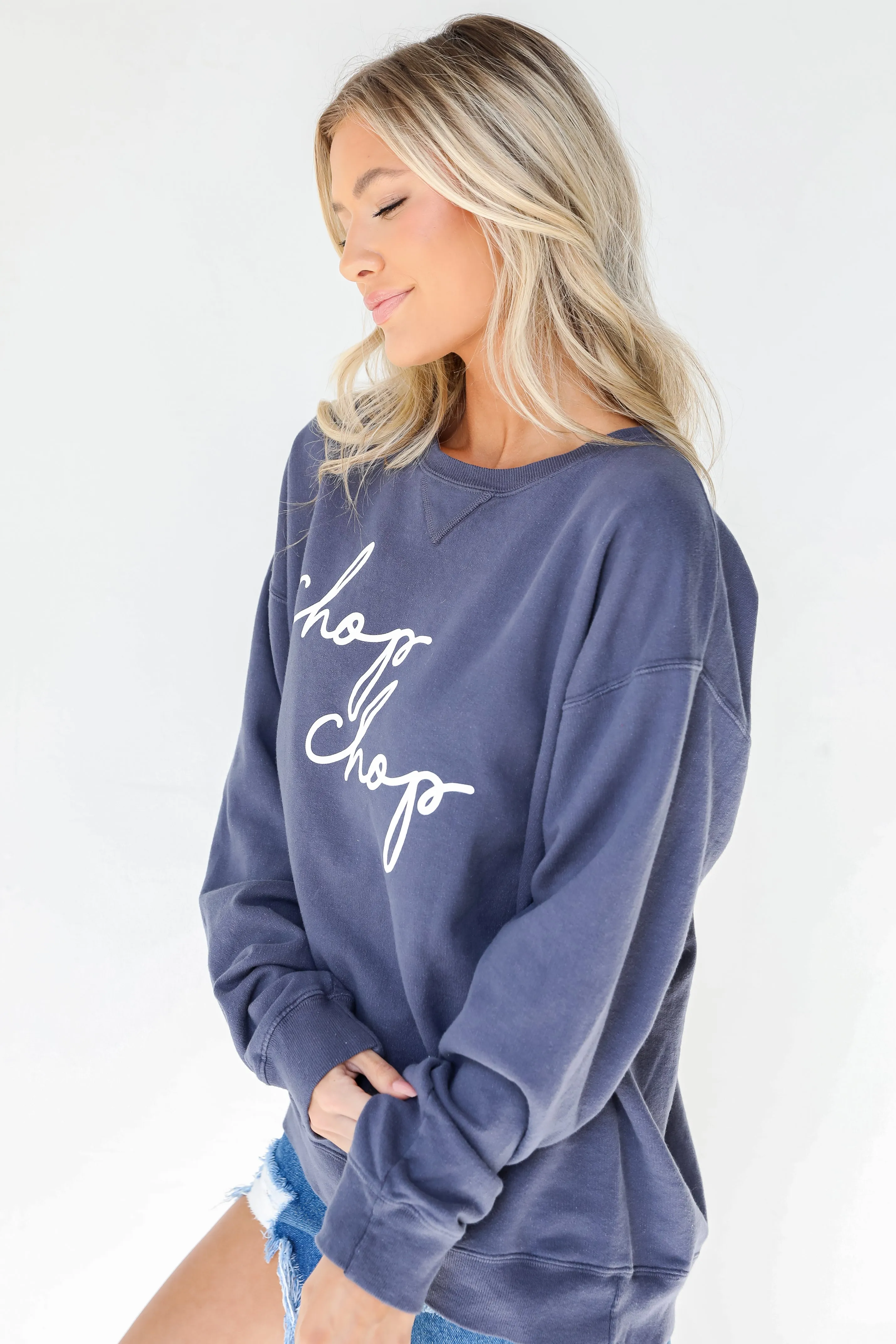 Navy Chop Chop Script Sweatshirt