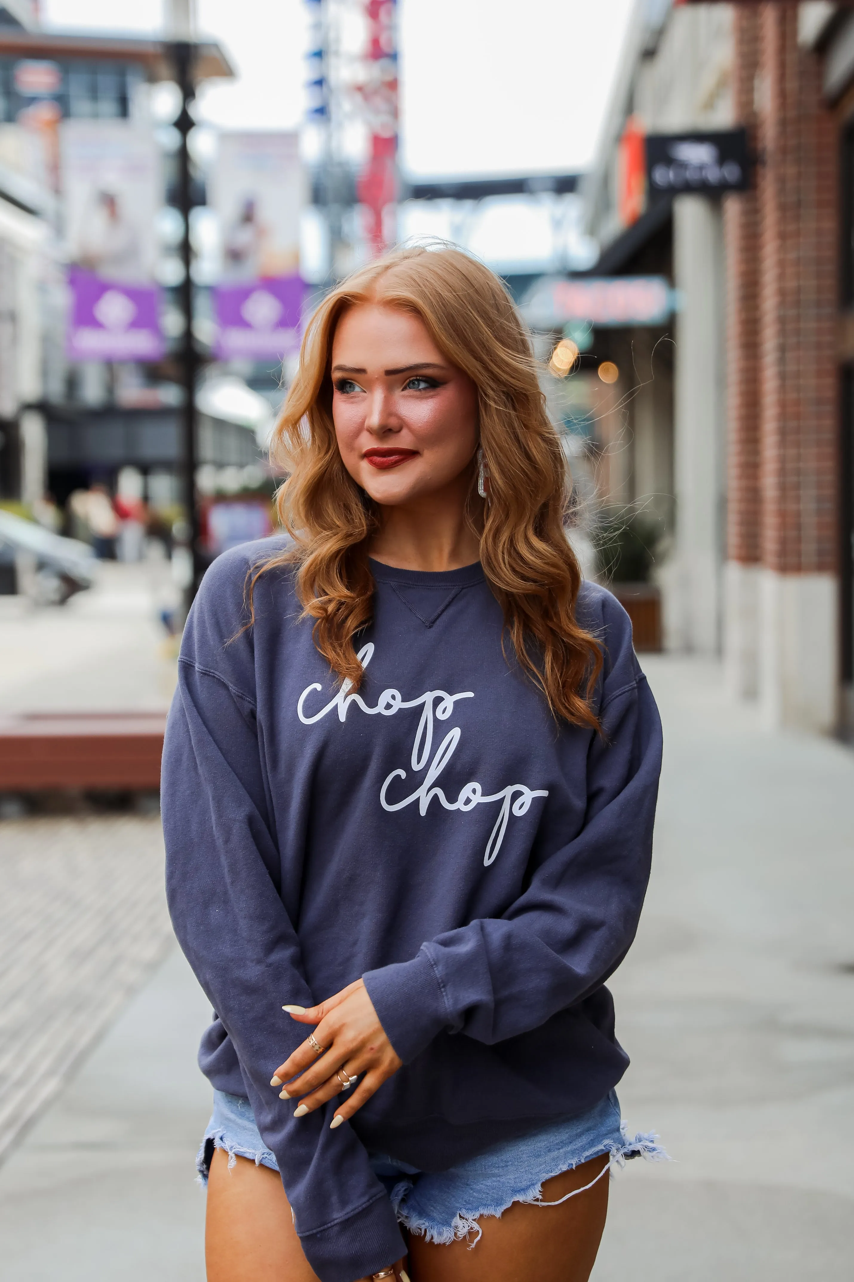 Navy Chop Chop Script Sweatshirt