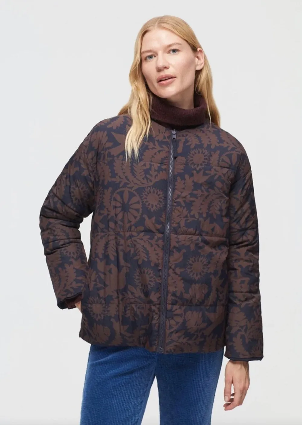 New Folk Print Reversible Padded Jacket Navy