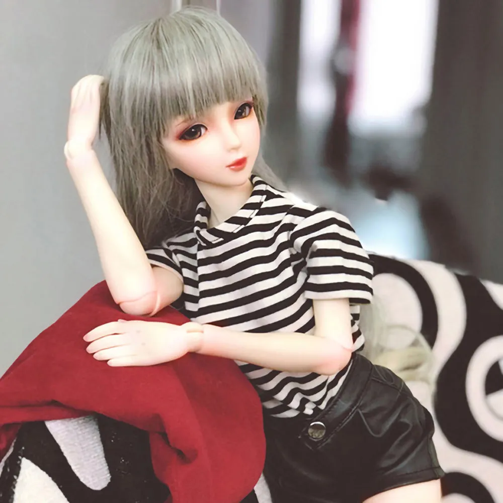 niannyyhouse 1/3 1/4 1/6 BJD Dolls Clothes Burgundy Overcoat Striped T-Shirt Leather Shorts Socks Ball Jointed Dolls Accessories Dress Up Gift