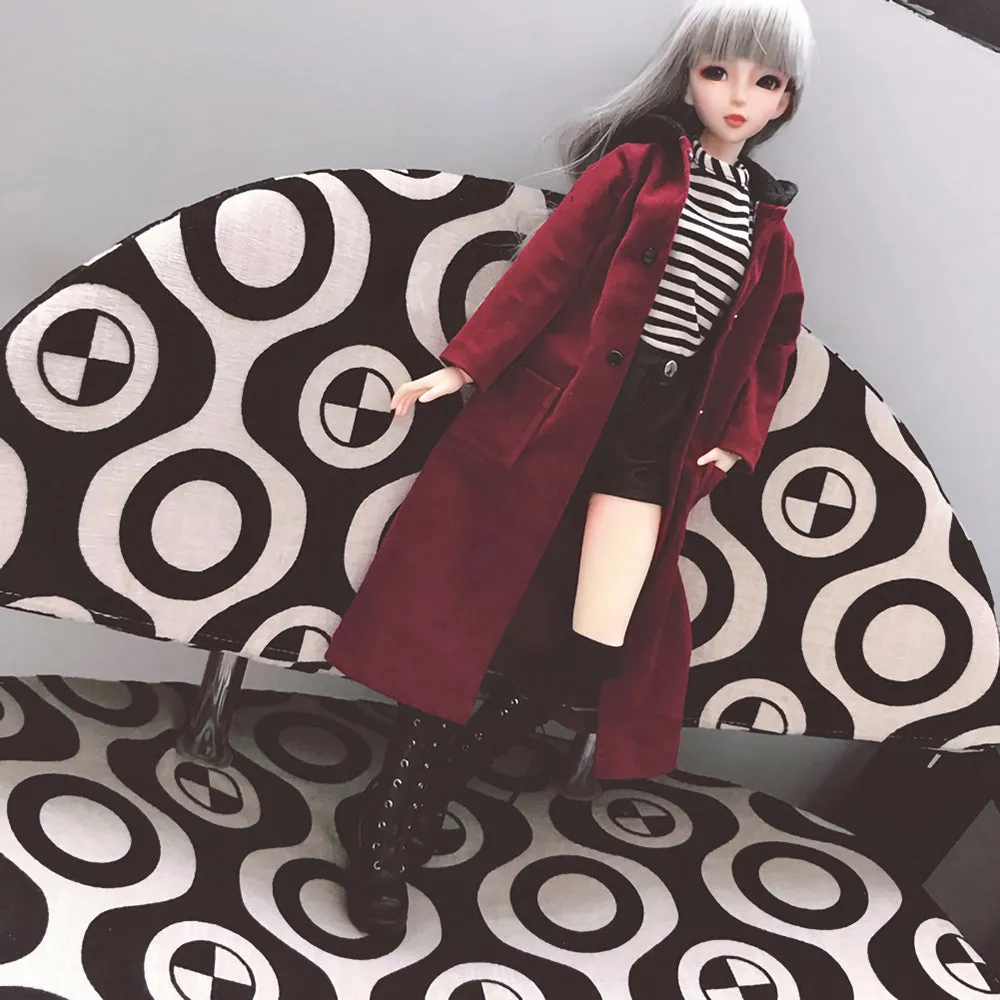 niannyyhouse 1/3 1/4 1/6 BJD Dolls Clothes Burgundy Overcoat Striped T-Shirt Leather Shorts Socks Ball Jointed Dolls Accessories Dress Up Gift