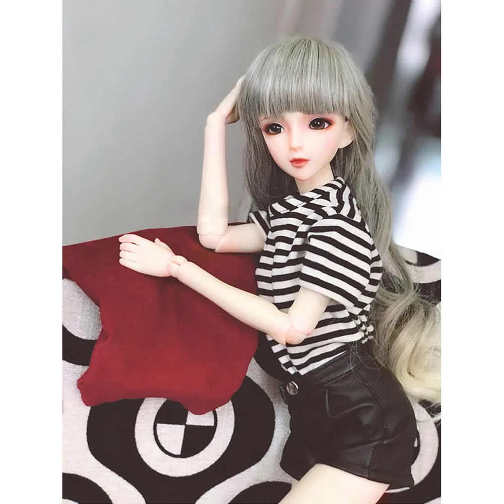 niannyyhouse 1/3 1/4 1/6 BJD Dolls Clothes Burgundy Overcoat Striped T-Shirt Leather Shorts Socks Ball Jointed Dolls Accessories Dress Up Gift