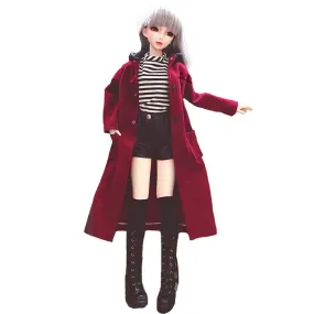 niannyyhouse 1/3 1/4 1/6 BJD Dolls Clothes Burgundy Overcoat Striped T-Shirt Leather Shorts Socks Ball Jointed Dolls Accessories Dress Up Gift