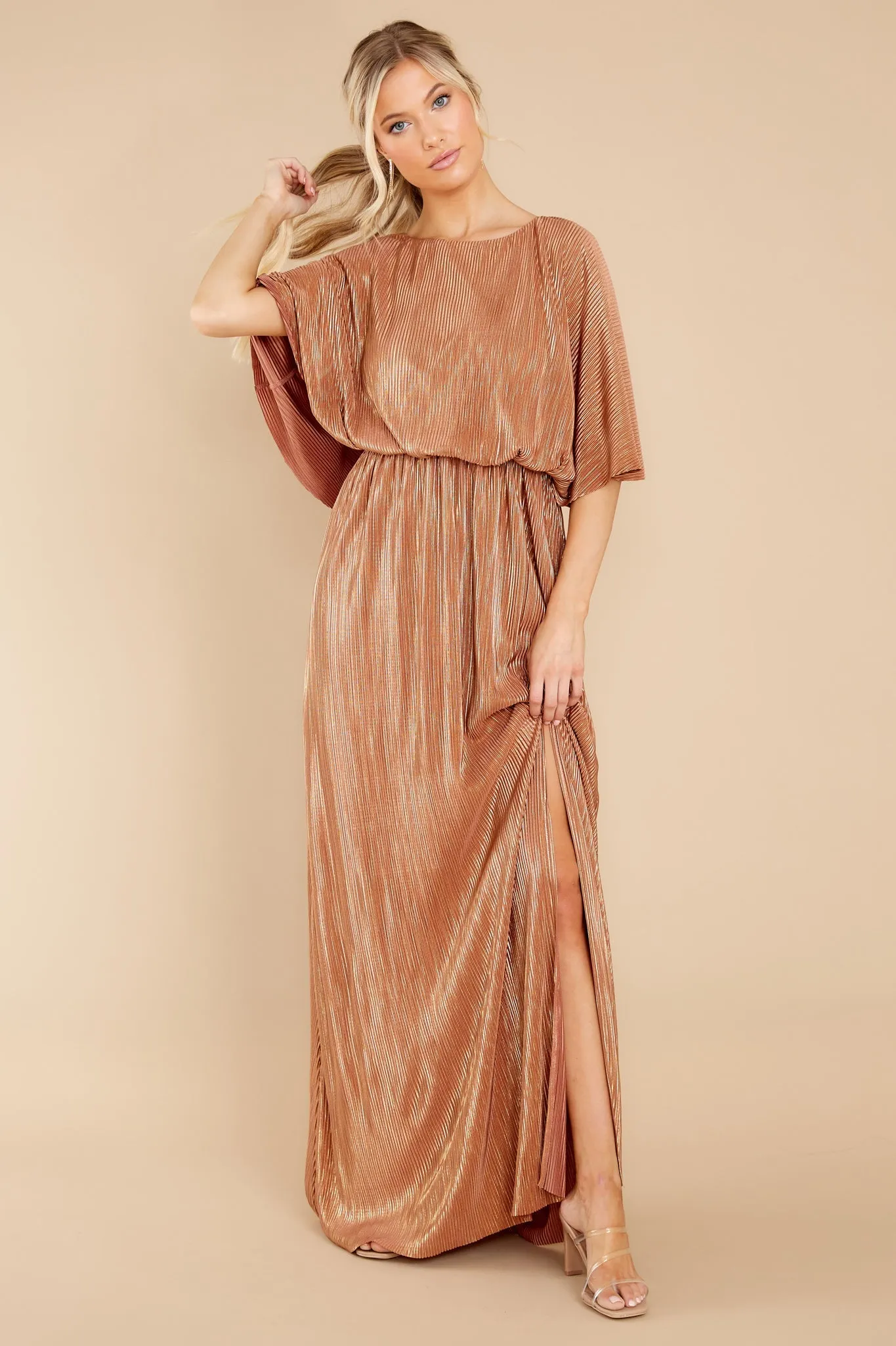 Night Of Elegance Bronze Maxi Dress