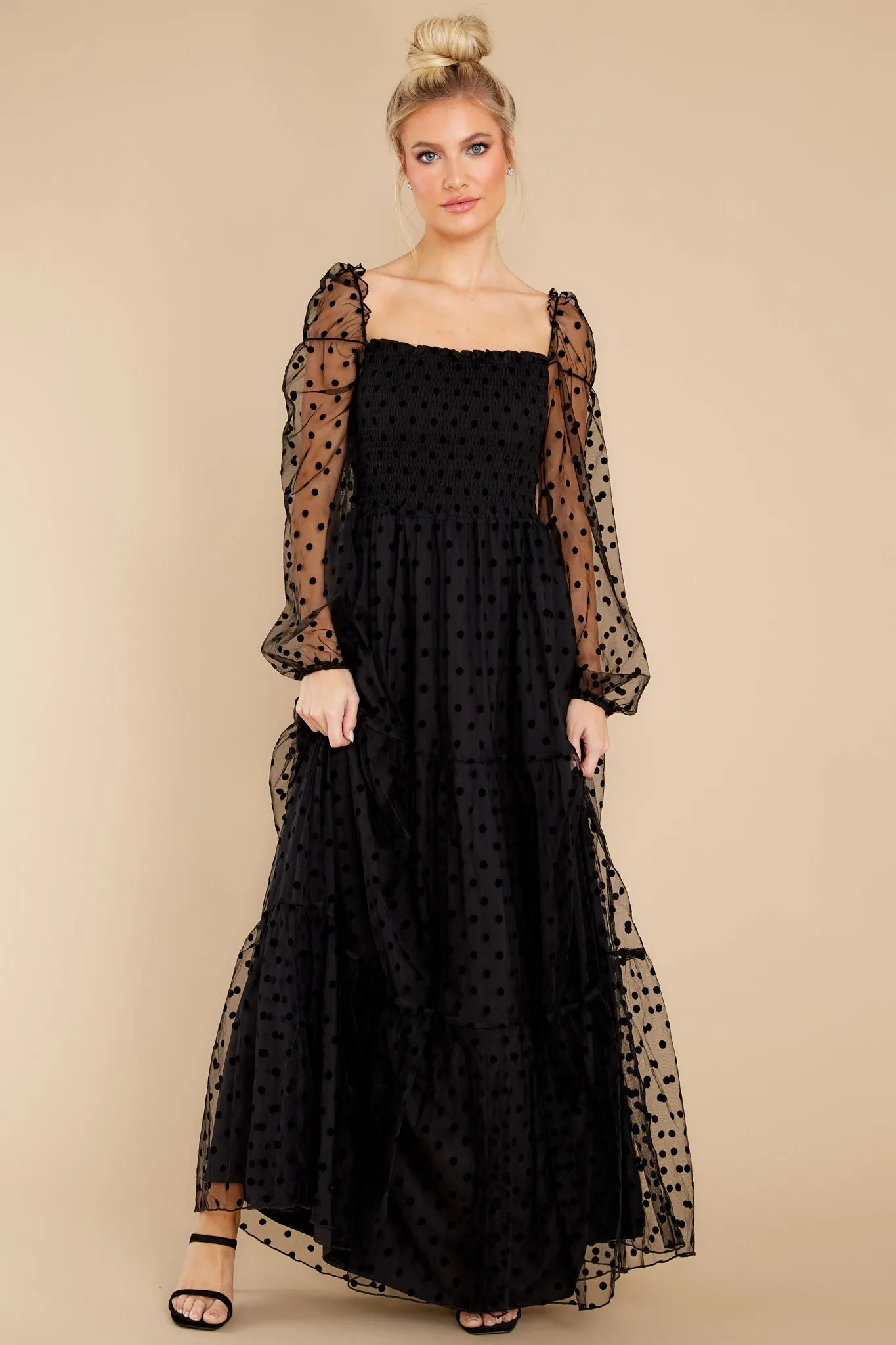 On The Dotted Line Black Polka Dot Maxi Dress