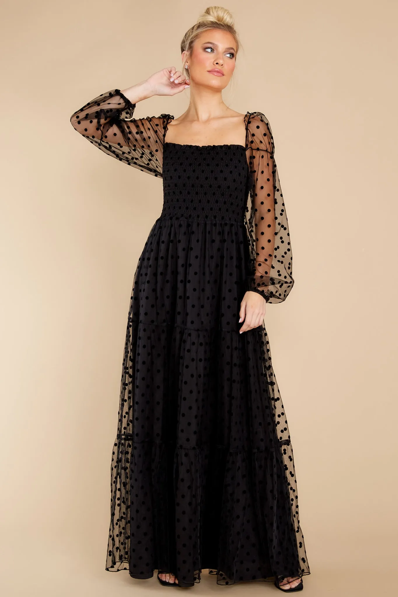 On The Dotted Line Black Polka Dot Maxi Dress